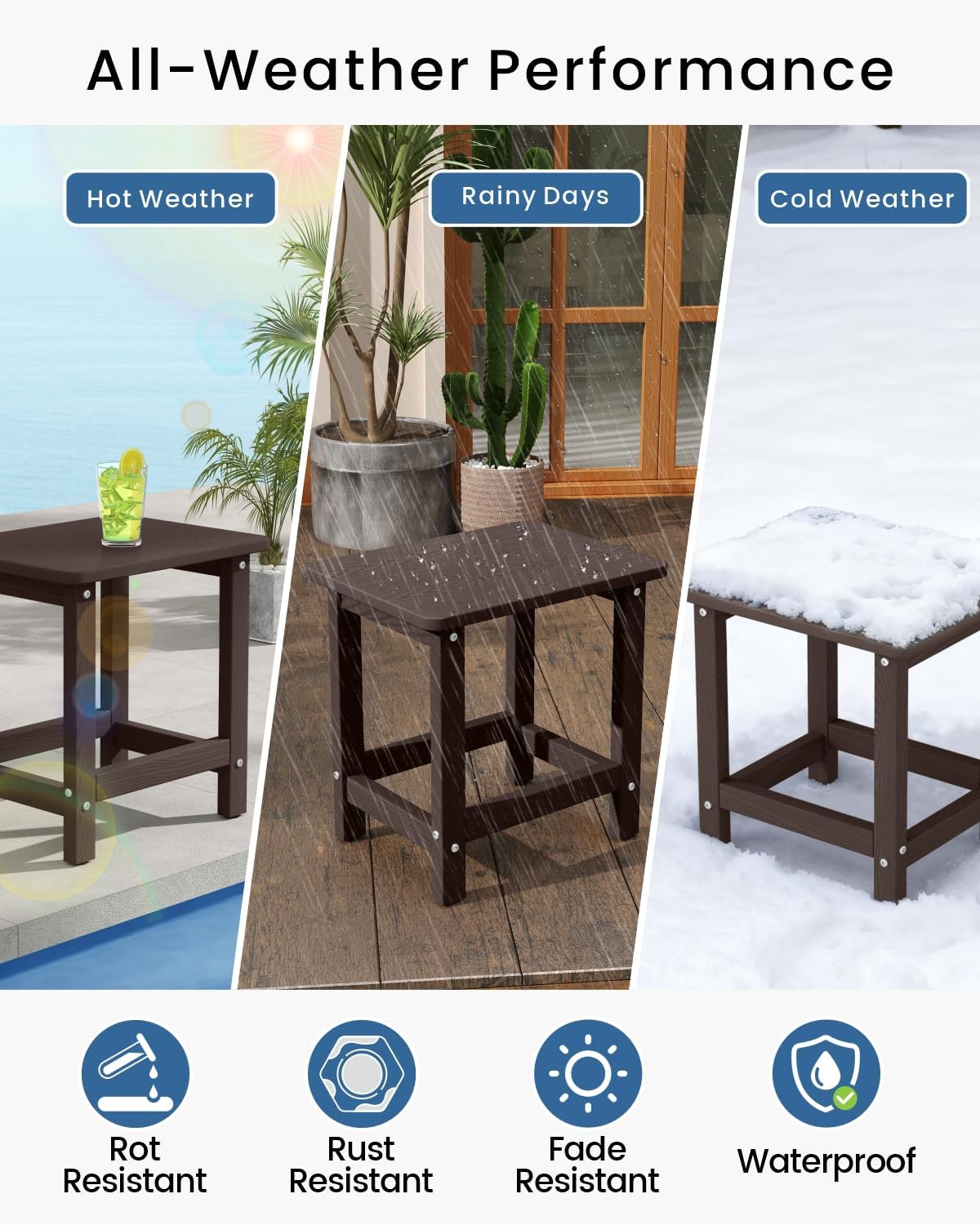 Thumbnail 3 de BIVODA YF-CJ-002-13 HDPE Outdoor Side Table, Coffee, Weather-Resistant