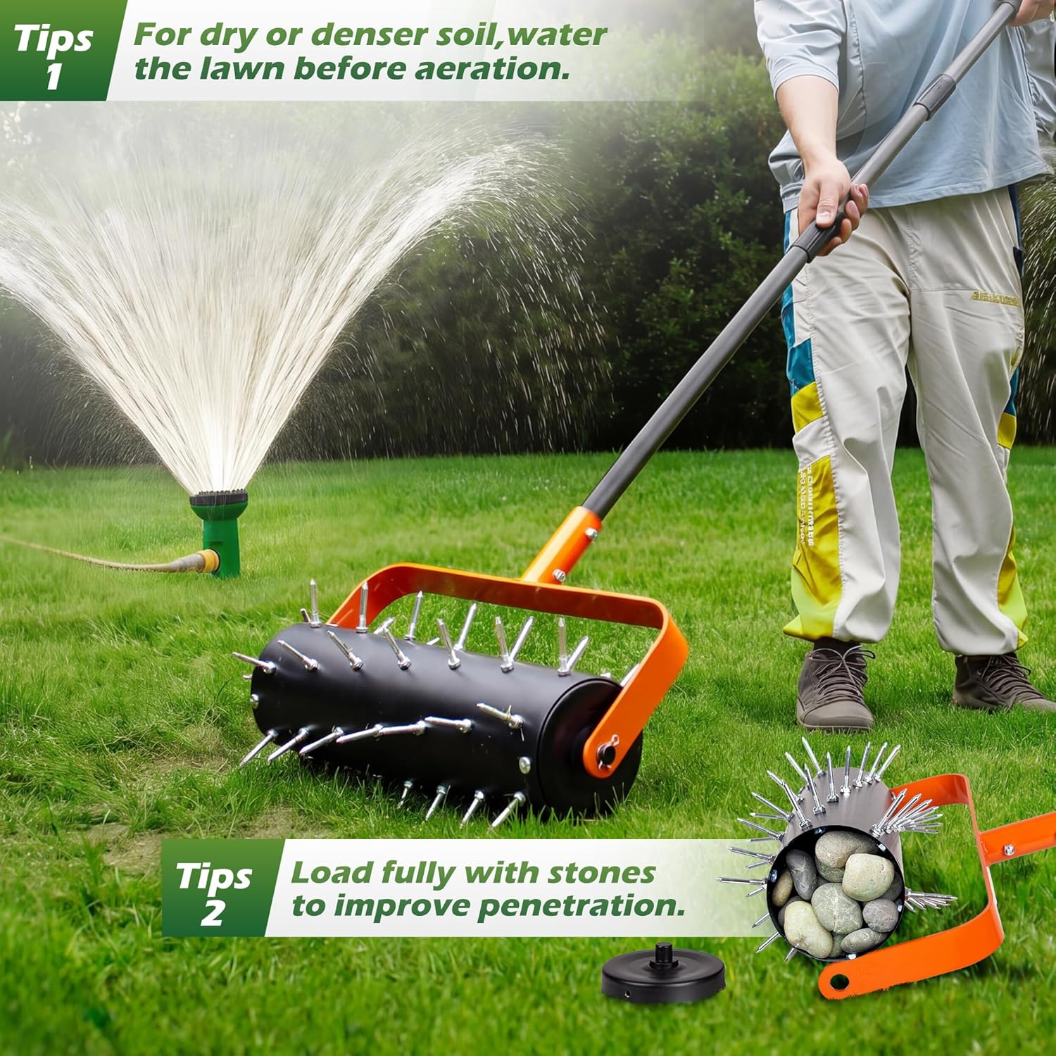 Thumbnail 5 de Walensee Rolling Lawn Aerator: Heavy Duty Manual Spike Aerator with 42 Spikes and 71" Adjustable Handle