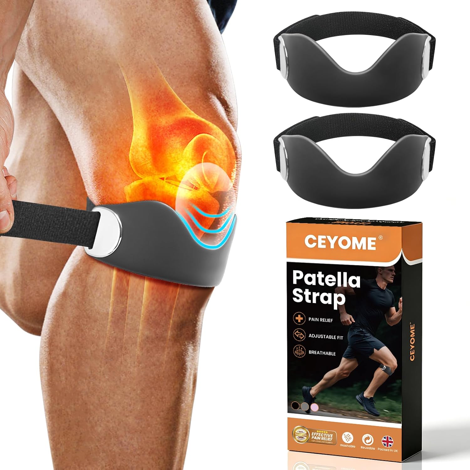 Detalle de CEYOME Silicone Patella Tendon Knee Strap – Adjustable Non-Slip Knee Brace (2 Pack) for Running, Hiking and Sports