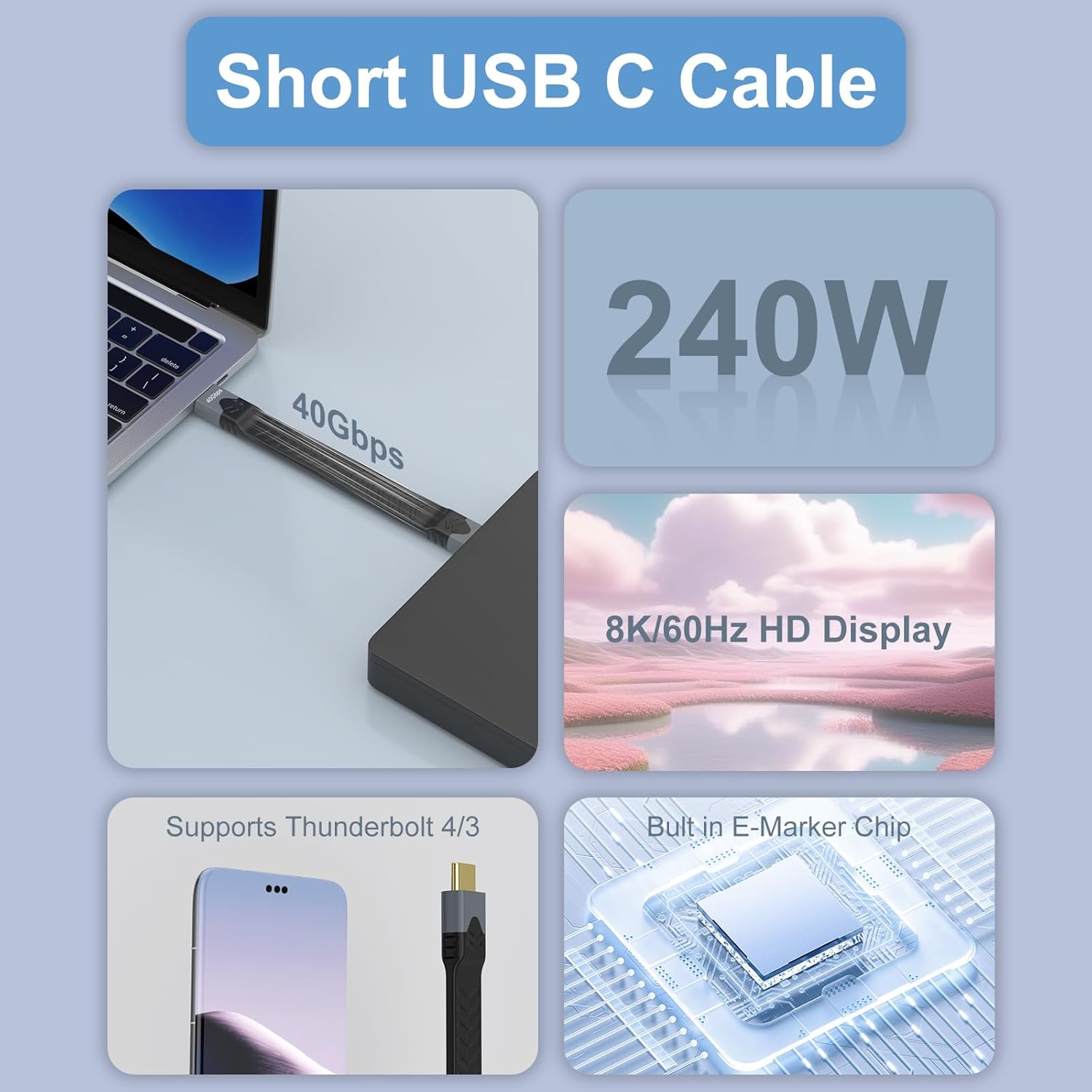 Thumbnail 6 de Short USB-C to USB-C Cable (40Gbps, USB 3.2 Gen 2) for Fast Charging and 4K Output