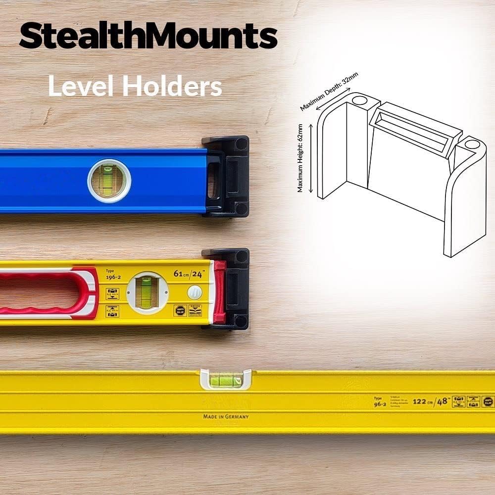 Thumbnail 1 de StealthMounts Support universel pour niveau, pinces de rangement verrouillables (lot de 2) – jusqu’à 62 mm