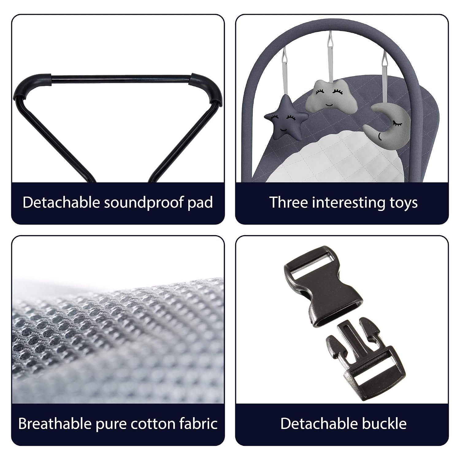 Detalle de Mommyhug Portable Baby Bouncer Seat, Grey, with Hanging Toys and Rocker Options