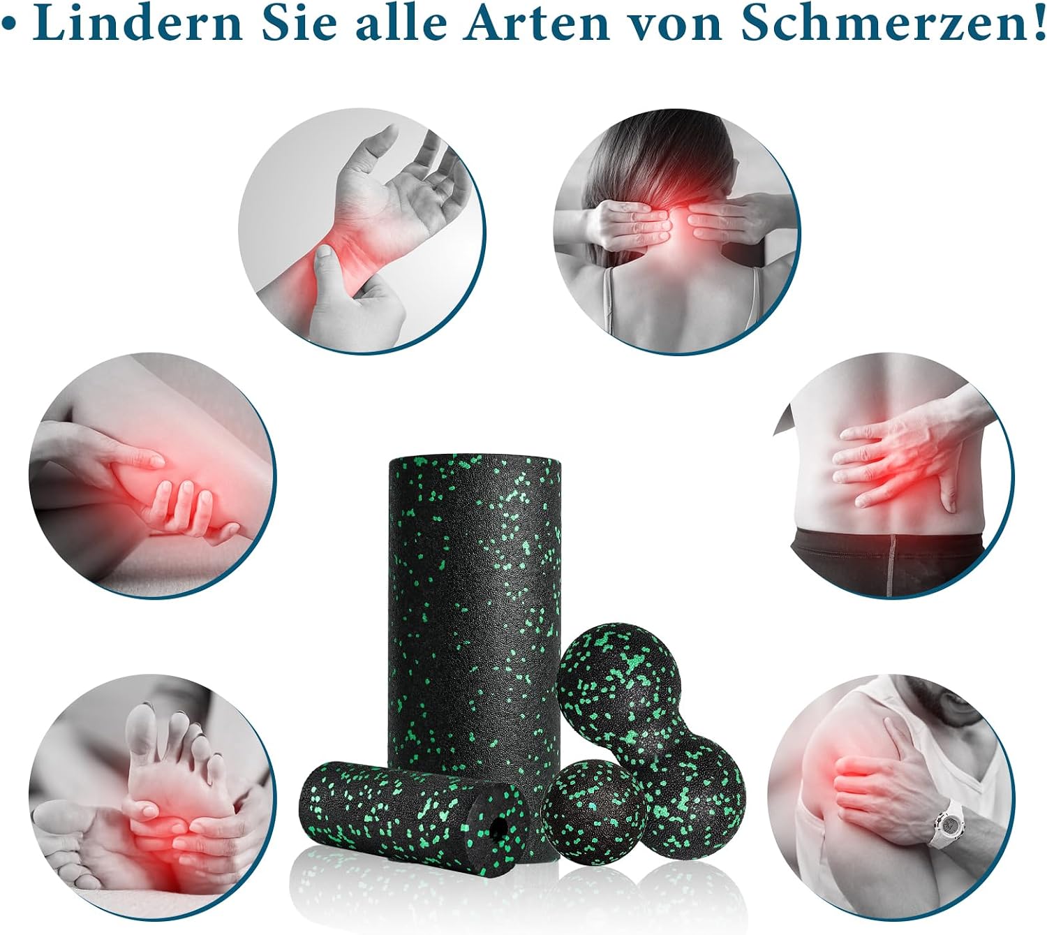 Detalle 2 de Faszienrolle Set Foam Roller – 4‑teiliges Set mit Duoball, Mini-Rolle und Ball für Ganzkörper-Faszientechnik
