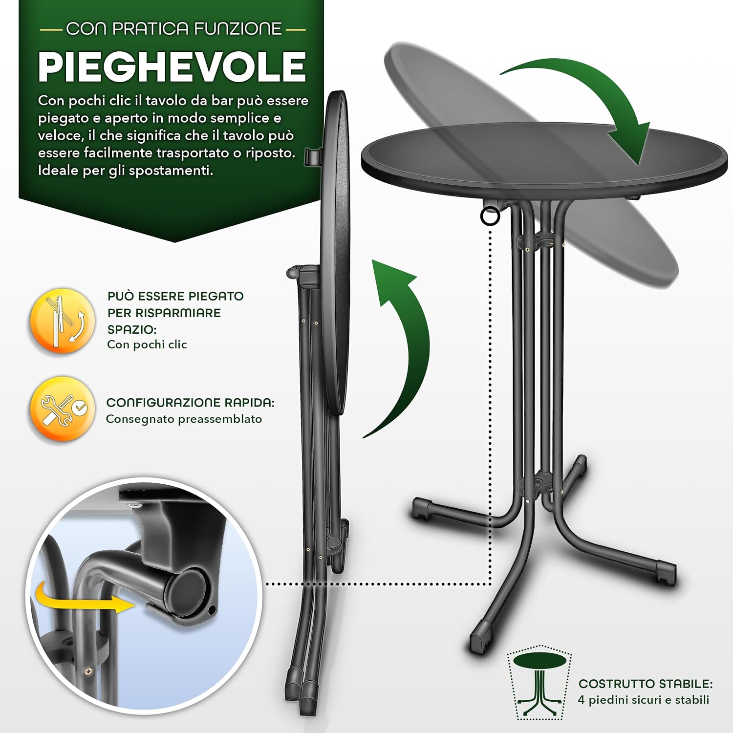Detalle 2 de tillvex® Gastro Tavolo pieghevole Ø 80 cm 🍽