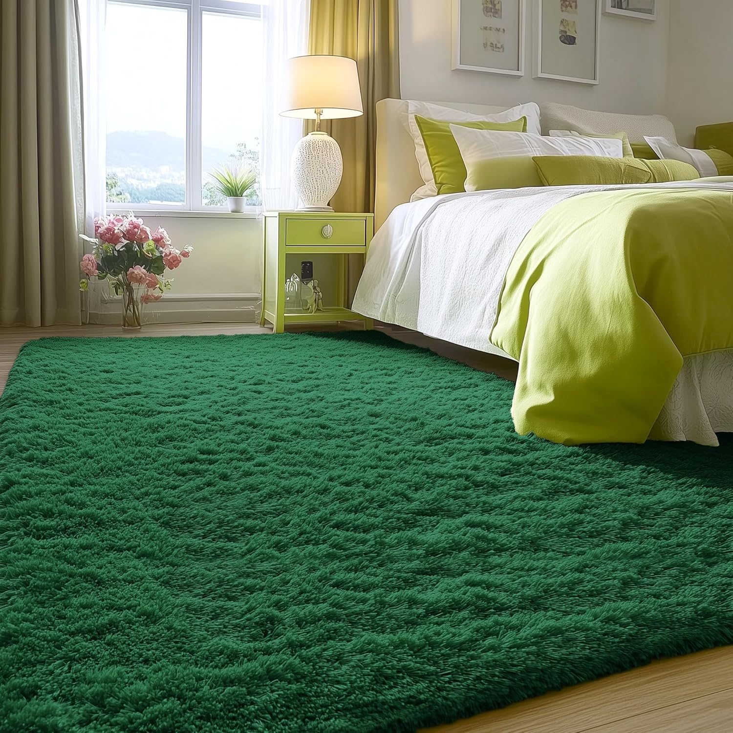 Thumbnail 4 de Homaxy Fluffy Shaggy Rug (Dark Green) 160 x 220 cm – large anti-slip, machine washable pile carpet