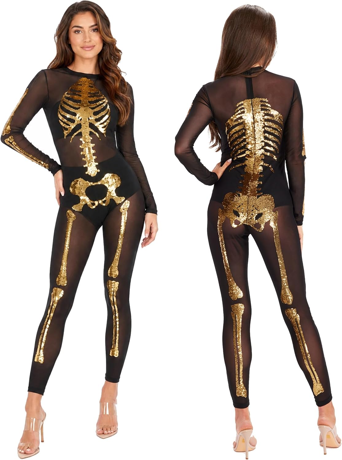 Detalle de Tipsy Elves Skeleton Bodysuit in Stretch Mesh