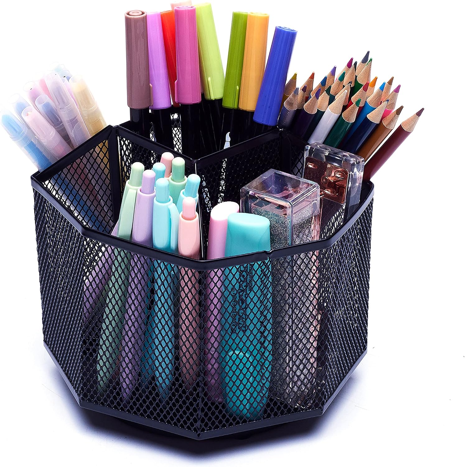 Detalle de EXERZ 360° Rotating Desk Organiser (Mesh Desk Tidy Caddy) with 5 Compartments