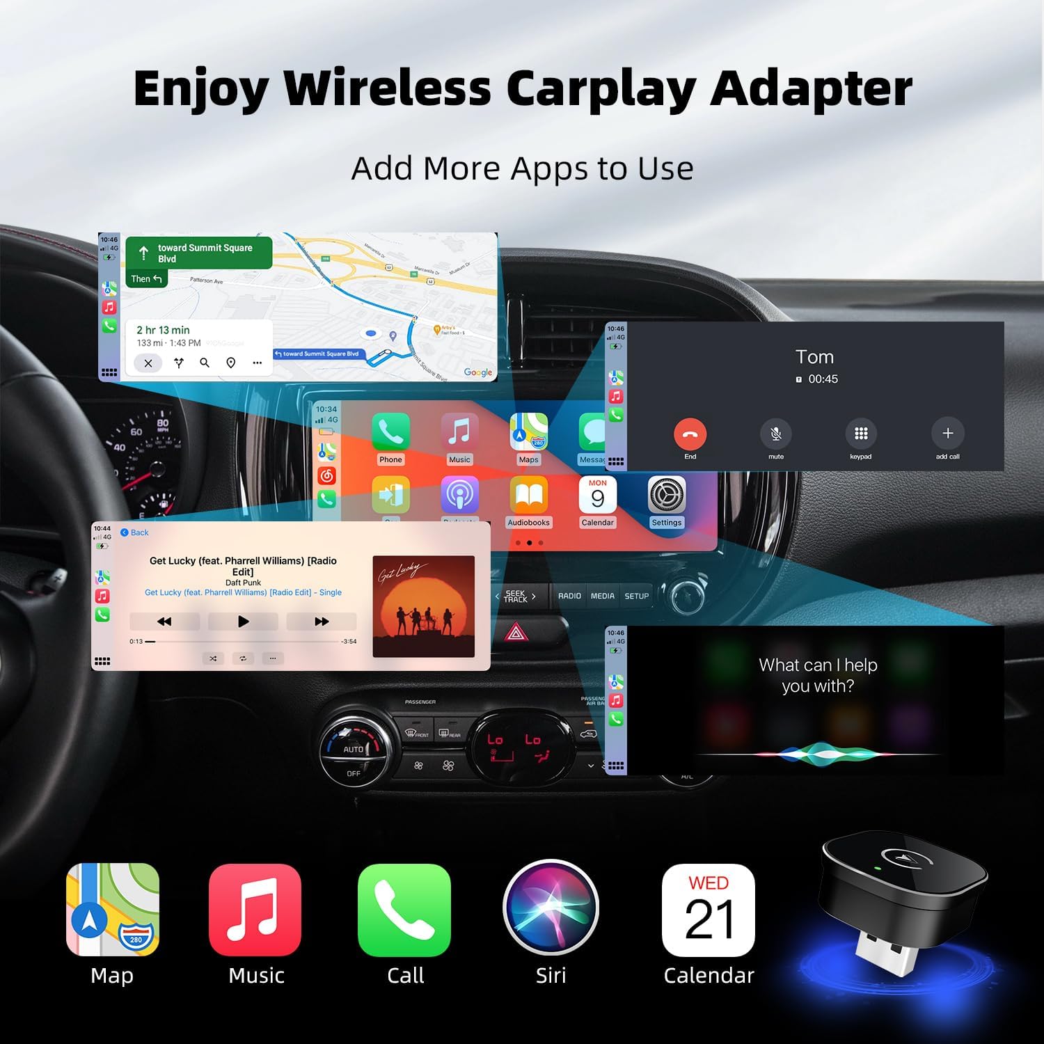 Detalle 2 de 2026 Wireless CarPlay Adapter USB, 5.8GHz car accessory