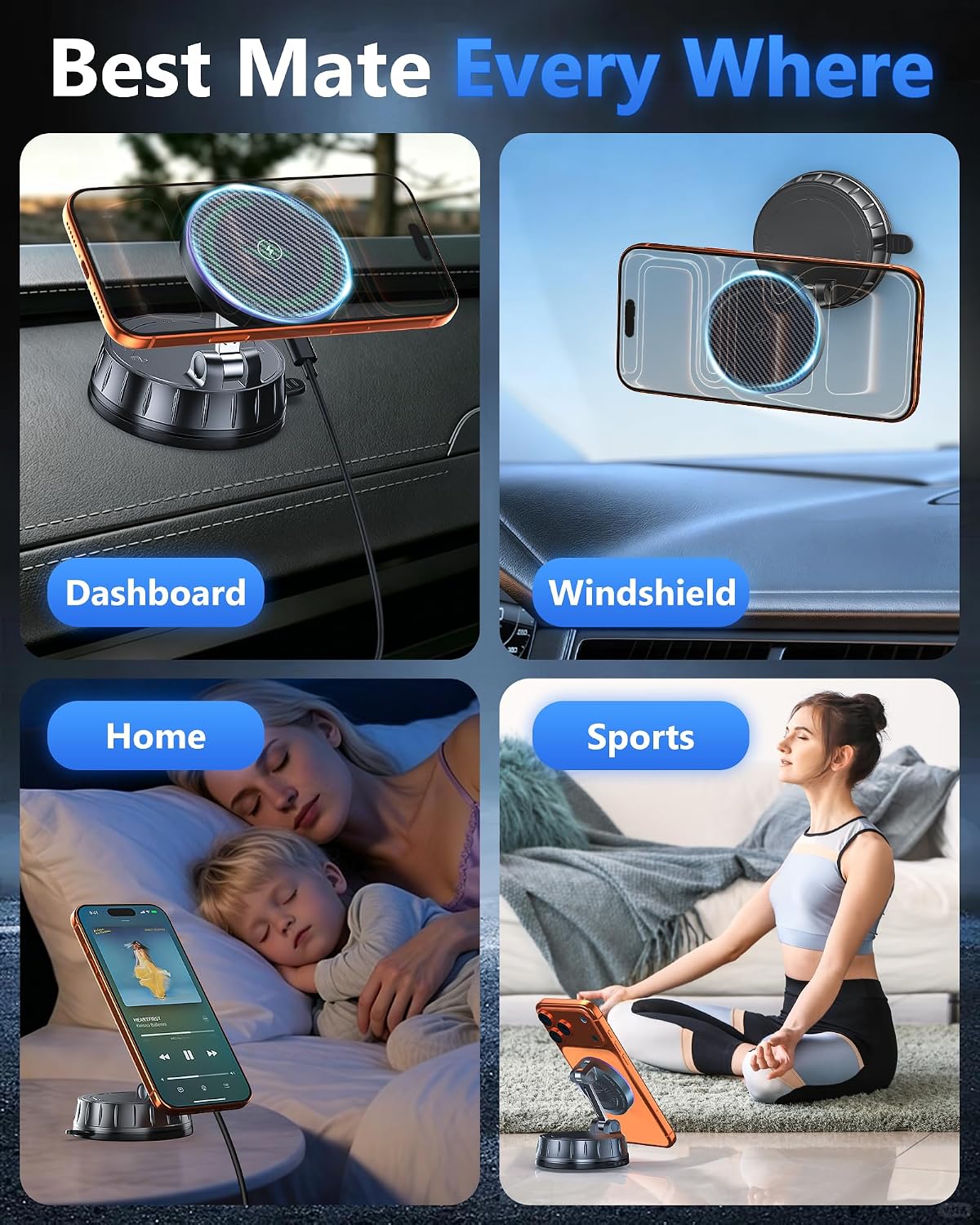 Detalle de Magnetic wireless car mount charger 15W