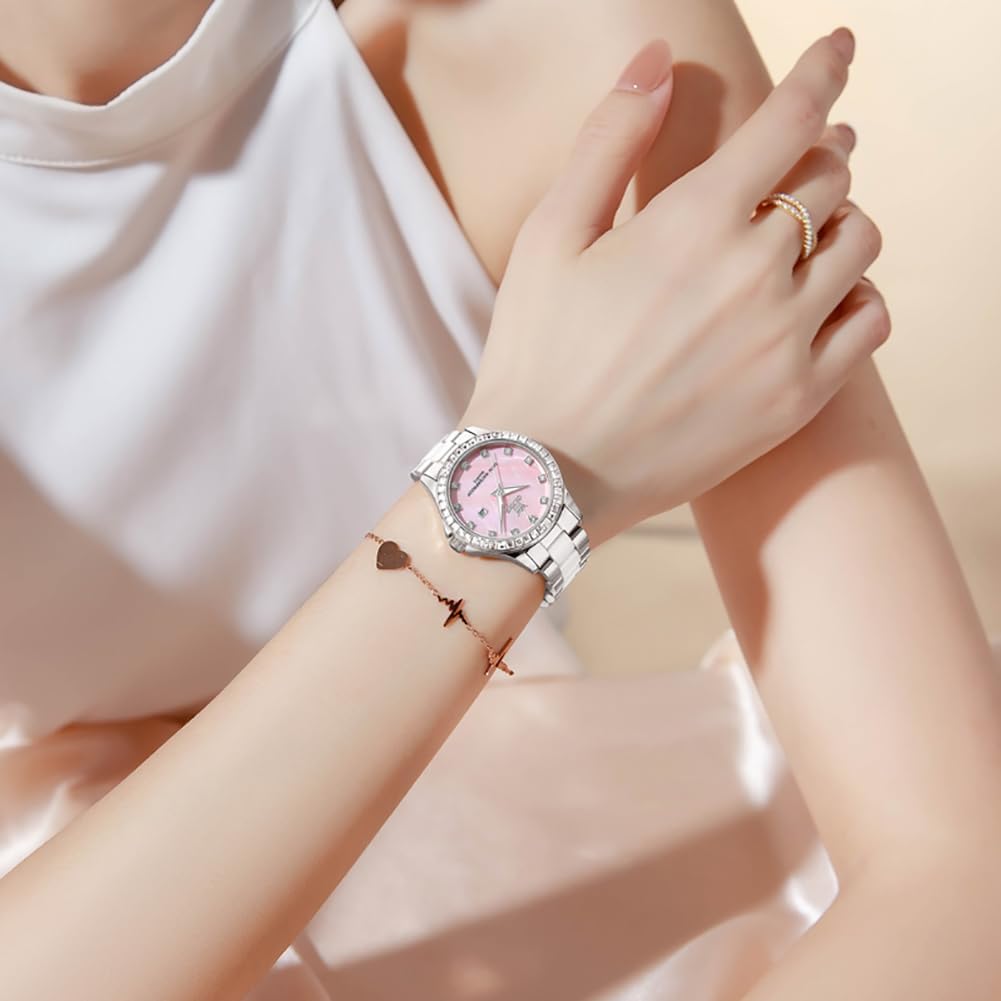 Thumbnail 3 de OLEVS Damen-Diamantuhr: Roségold, Keramikglas, Diamant-Lünette – elegante Quartz-Damenuhr