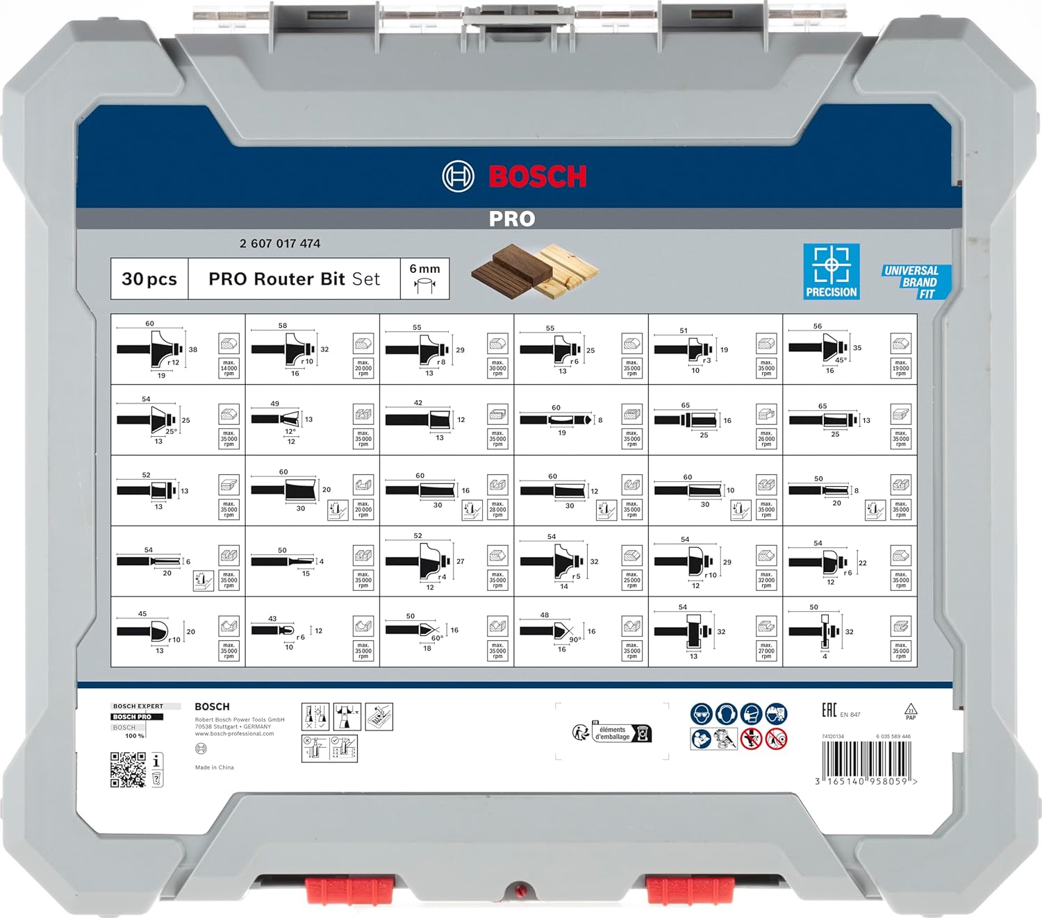 Detalle 2 de Bosch Accessories – Fraisage mixte bois pour défonceuse, tige 6 mm (lot de 30) multicolore