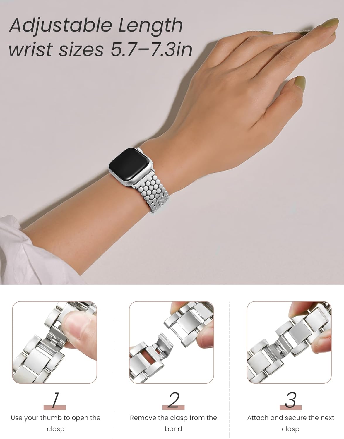 Thumbnail 1 de JJii Sung honeycomb metal watch band 15.5 cm