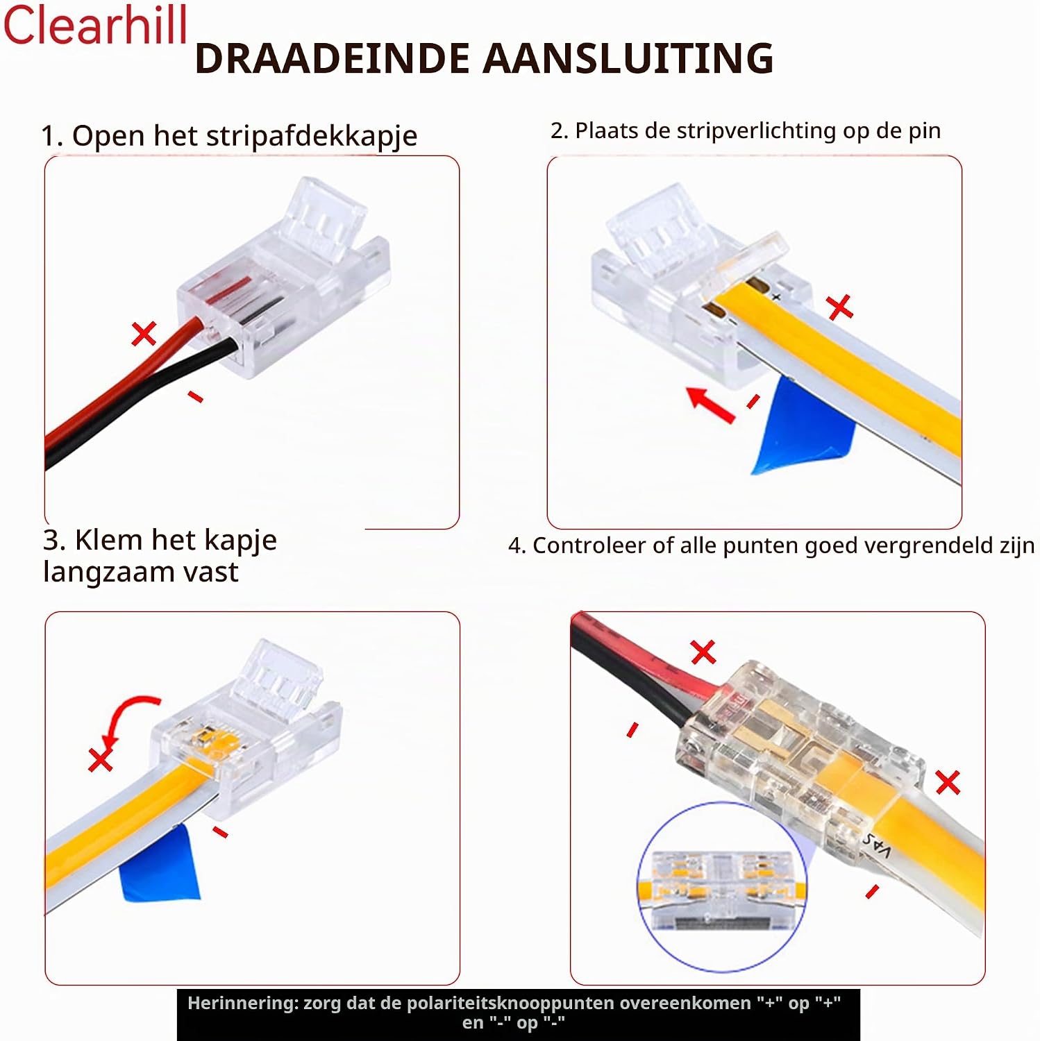 Detalle 2 de Clearhill CON-8MM2PIN-WTS20P COB-ledstripconnector, 2-polig, 20 stuks