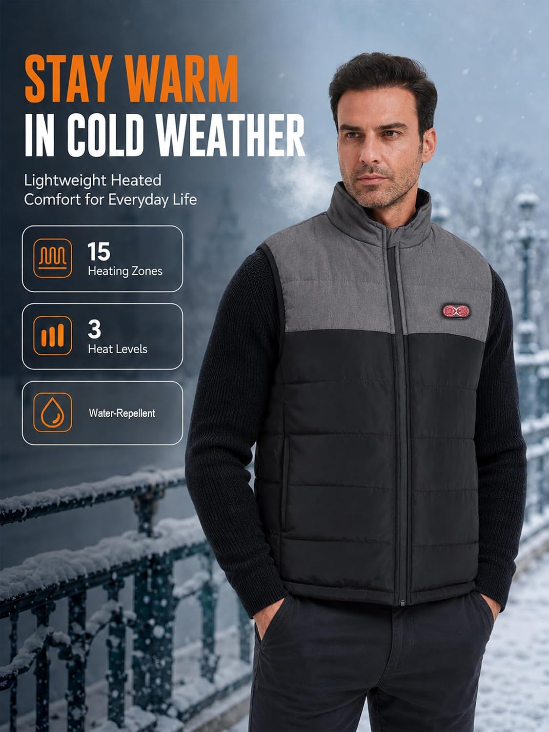 Detalle 1 de Ejoy Heated Vest, Lightweight USB-Powered Waistcoat with 3 Heat Settings