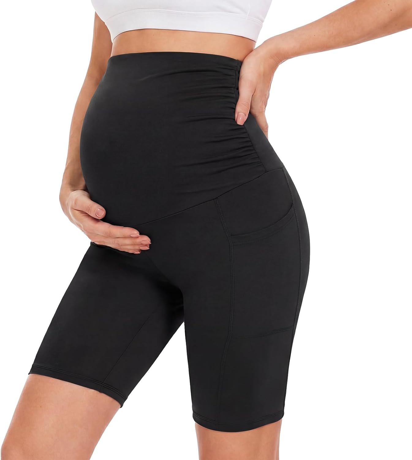 Thumbnail 6 de AMIYOYO Maternity Shorts Over Bump High Waisted Stretchy Pregnancy Yoga Shorts