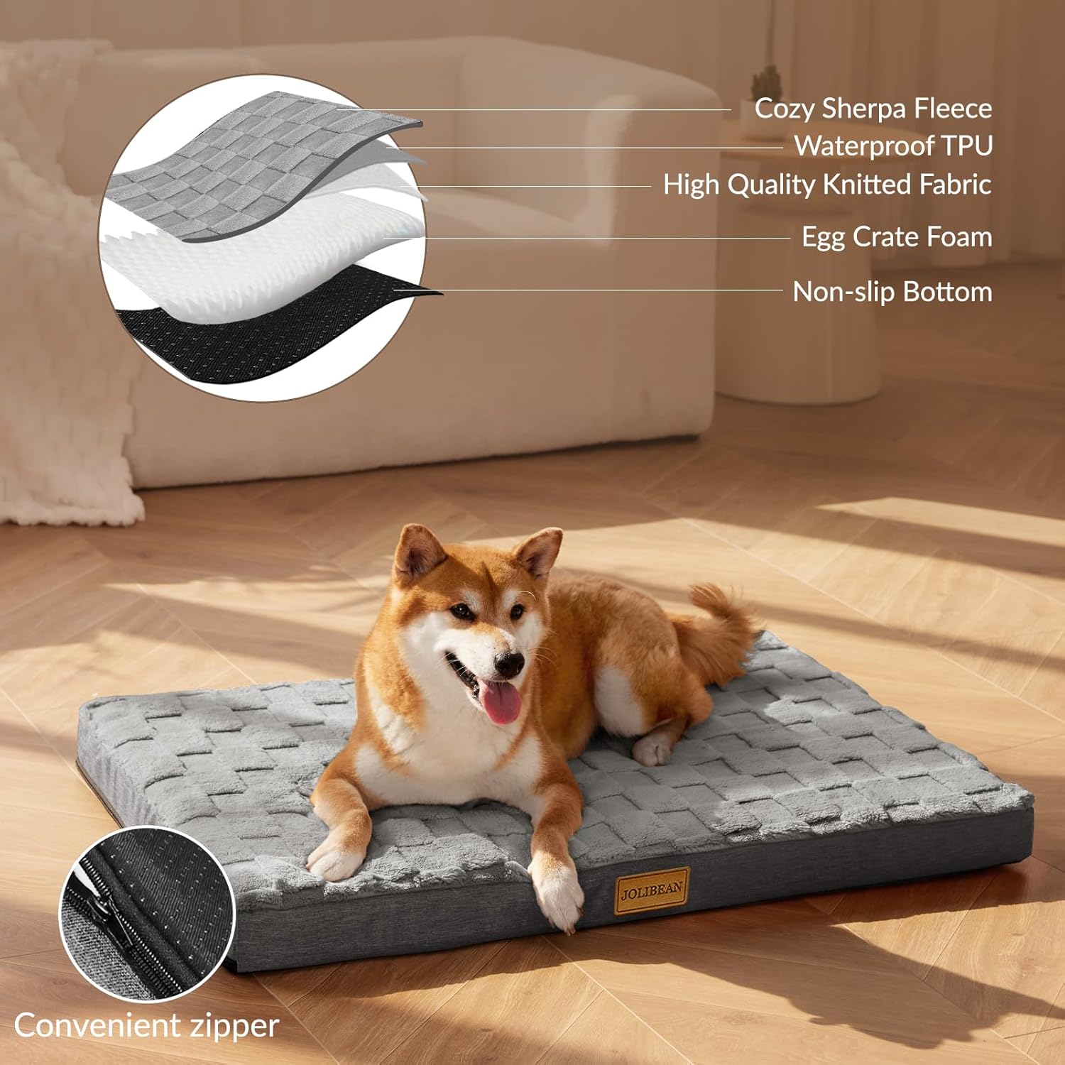 Thumbnail 3 de Jolibean Orthopedic Dog Bed Large 91x61cm – Waterproof, Cozy Egg Crate Foam Crate Mat with Removable Washable Cover