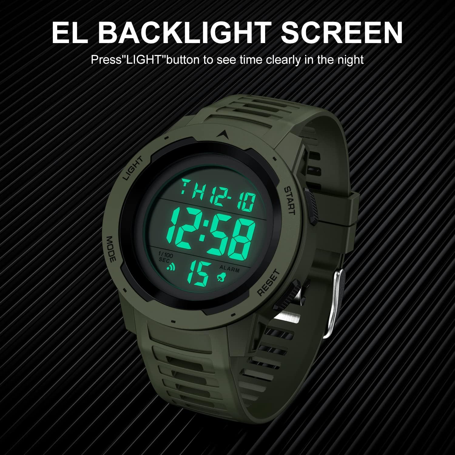 Thumbnail 6 de GOLDEN HOUR Herren Digitaluhr mit breitem Display, wasserdicht bis 50 m – Militär-Stil, Gummi-Armband
