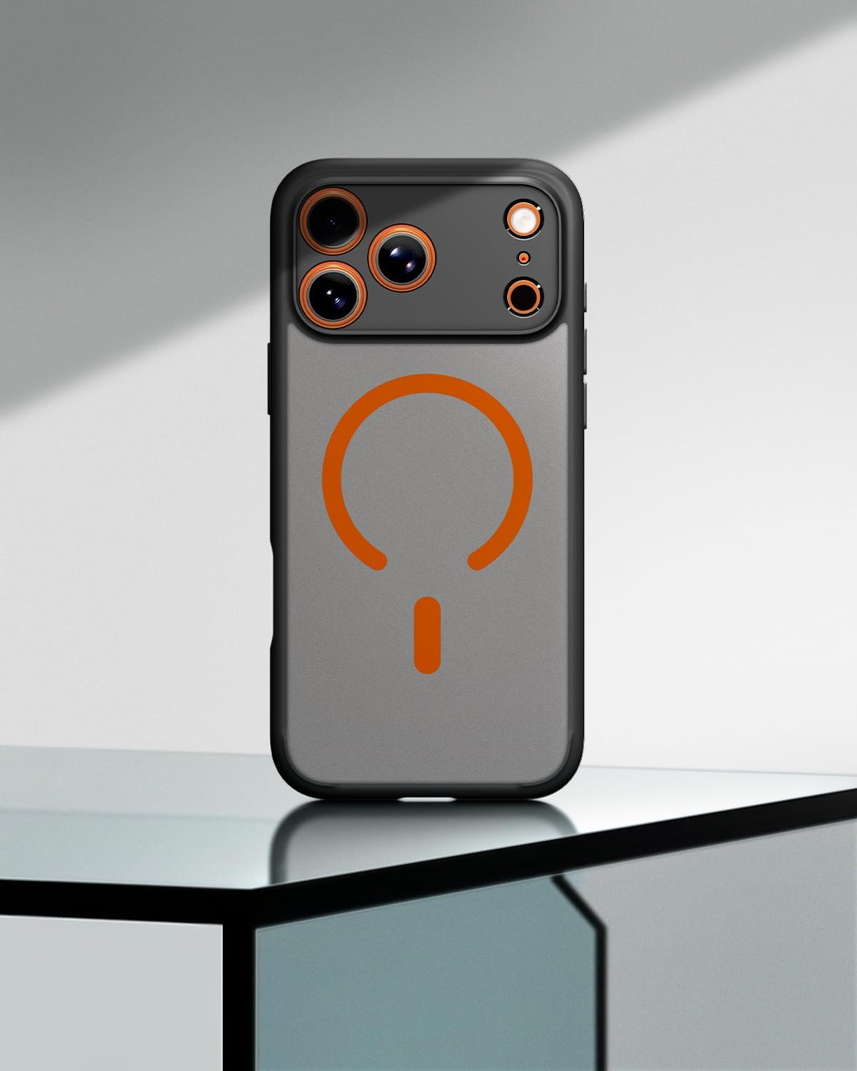 Detalle de Spigen Ultra Hybrid MagFit pour iPhone 17 Pro Max (Frost noir orange) – coque transparente mate antihuelles