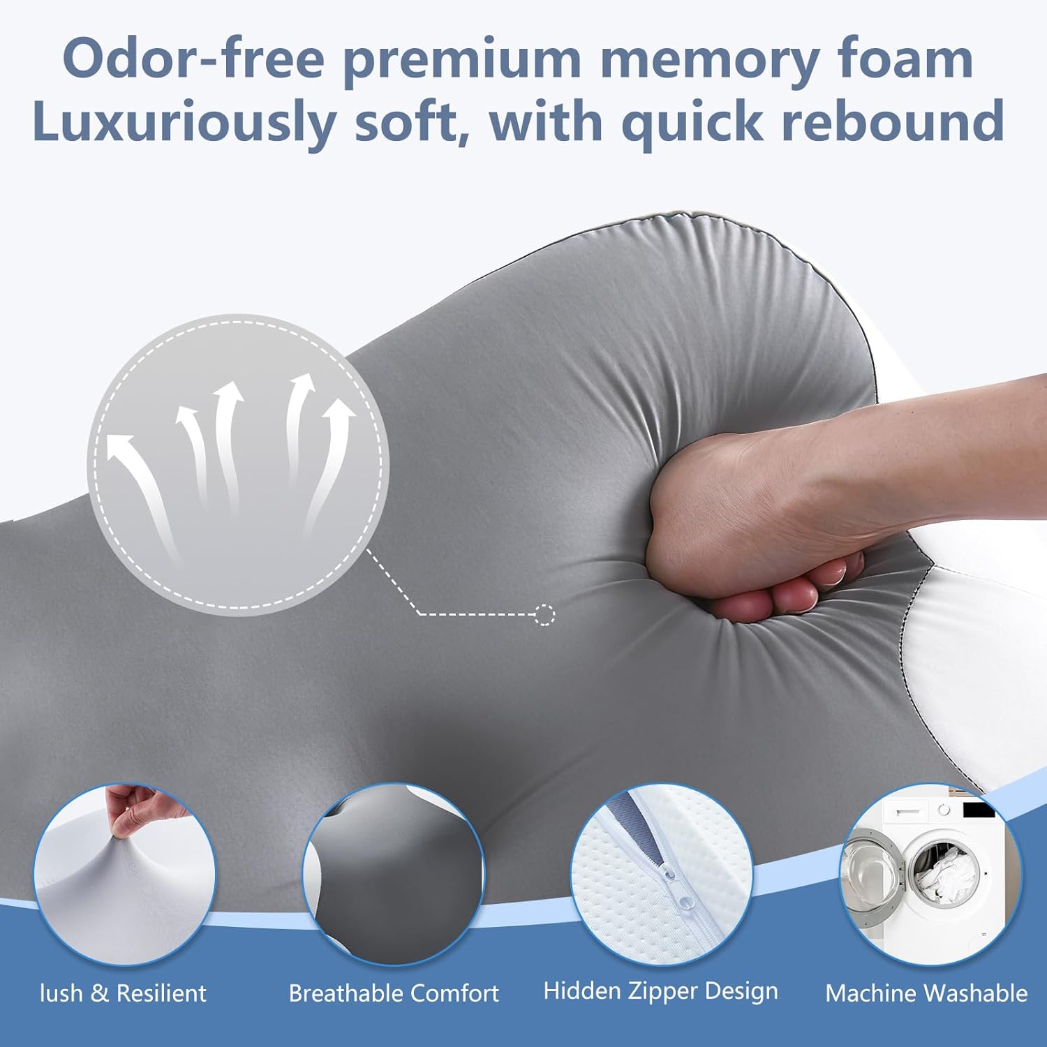 Thumbnail 3 de motomoyo Cuscino Cervicale Ergonomico in Memory Foam grigio chiaro (63x40x10/12 cm)