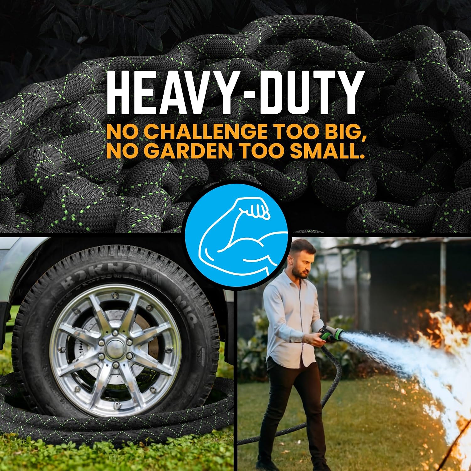 Detalle de PowerFlow Garden Hose (Non-Expandable) 25 Feet Stainless Steel Metal Water Hose + Bonus 10-Way Spray Nozzle