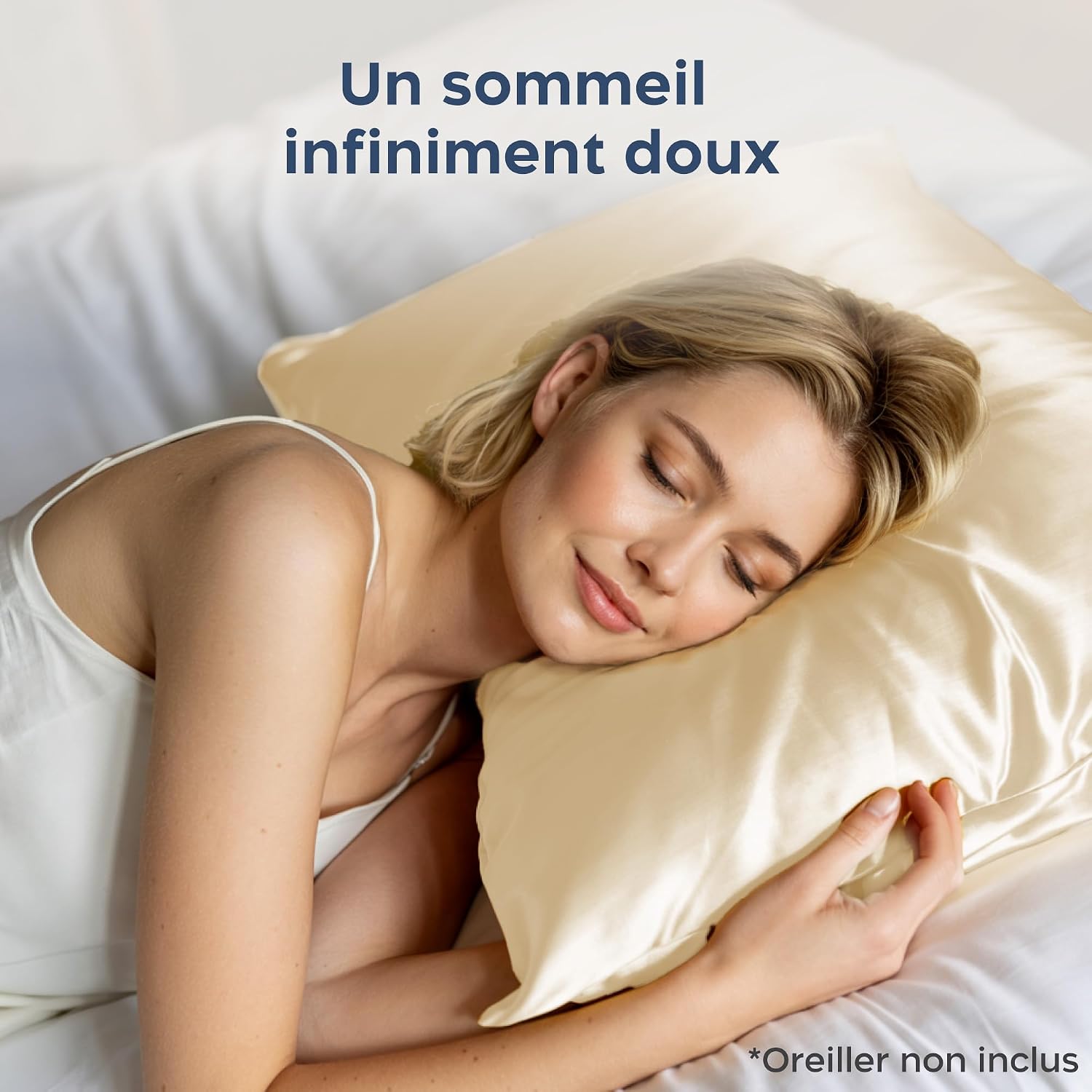 Detalle de Twinzen Taie d’Oreiller en Soie 100% – 80 x 80 cm, Ivoire – 22 Momme, Grade 6A, Oeko-Tex