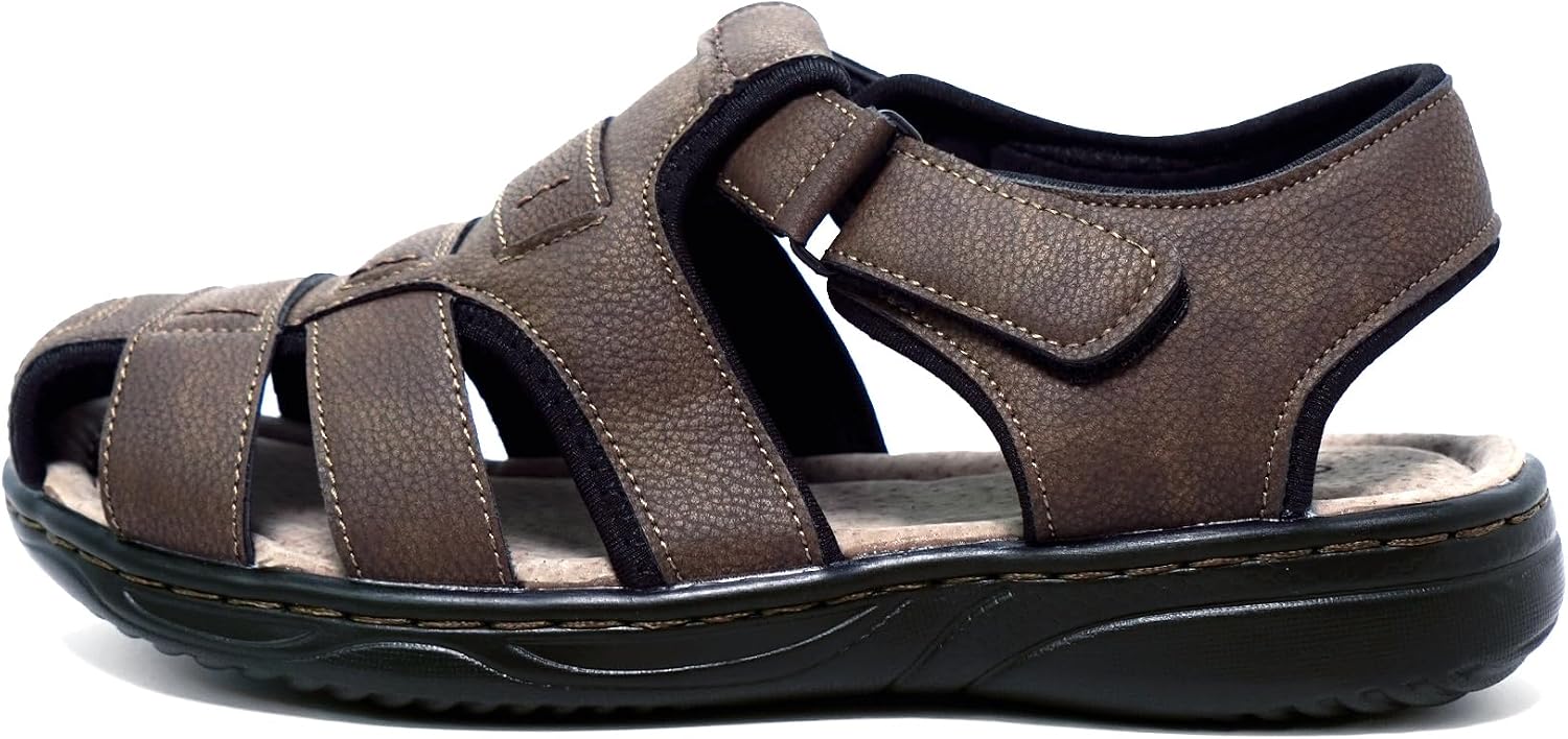 Detalle de JOMIX Sandali Uomo Estivi Comodi Sportivi in Pelle con Chiudura a Strappo