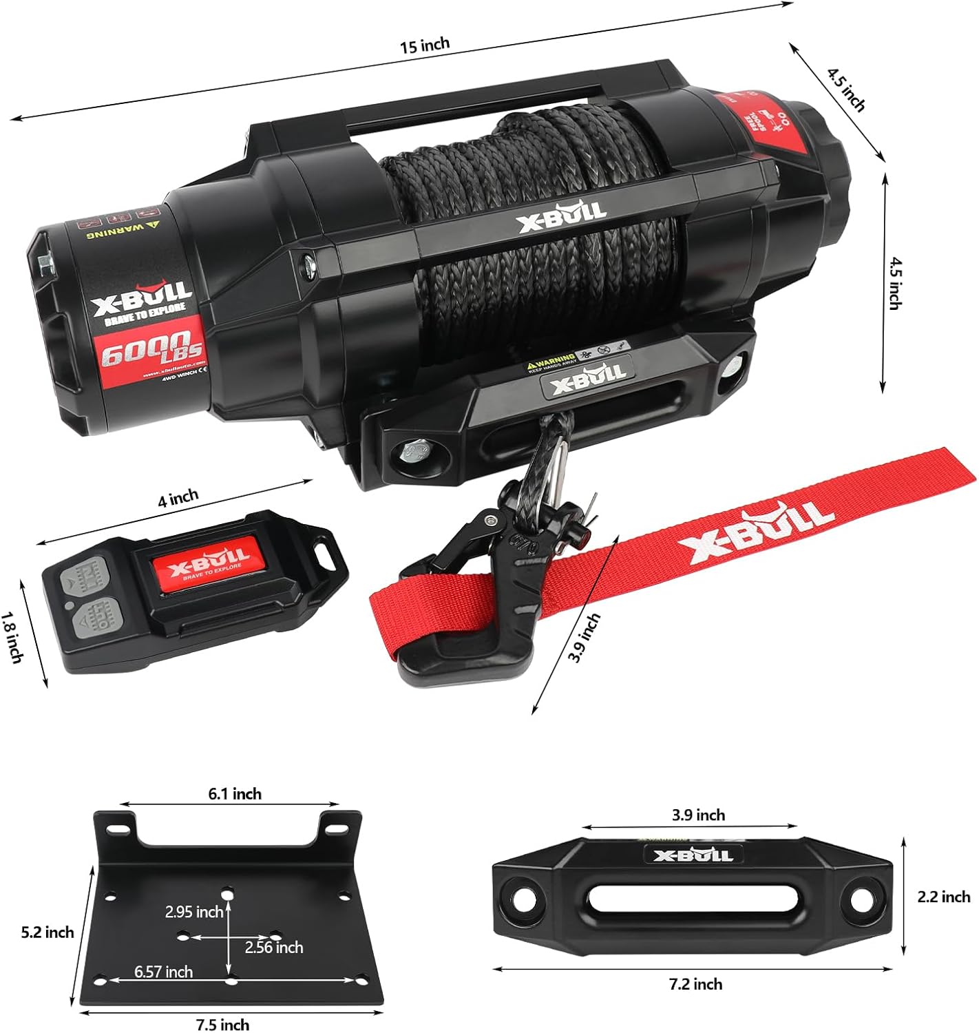 Thumbnail 4 de X-BULL New 6000LBS IP68 Waterproof Electric Winch: 2-in-1 Wireless Remote, Synthetic Rope