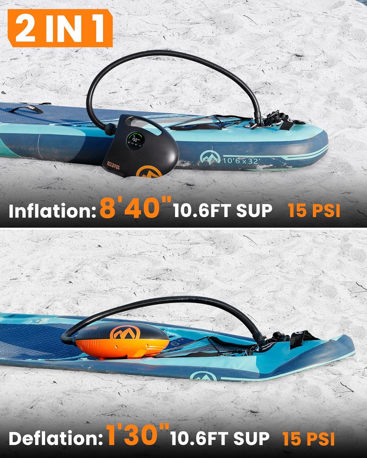 Thumbnail 3 de OutdoorMaster Shark 2S electric SUP air pump with 88.8Wh rechargeable battery (up to 20PSI, Type-C/12V input)