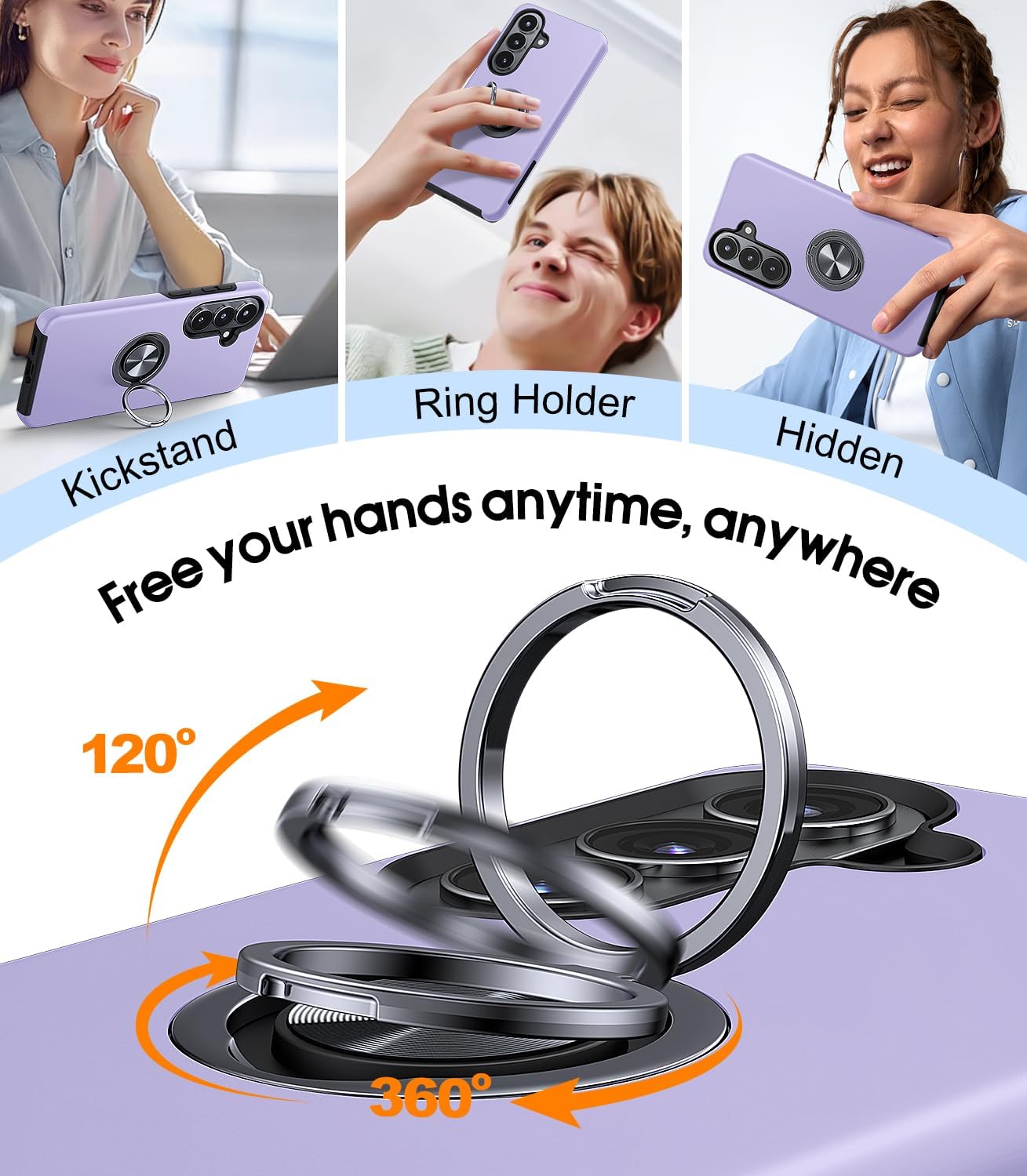 Detalle de AOUIA Samsung Galaxy S26 Case with 2-Pack Screen Protectors — 3-in-1 Set with 360° Ring Stand
