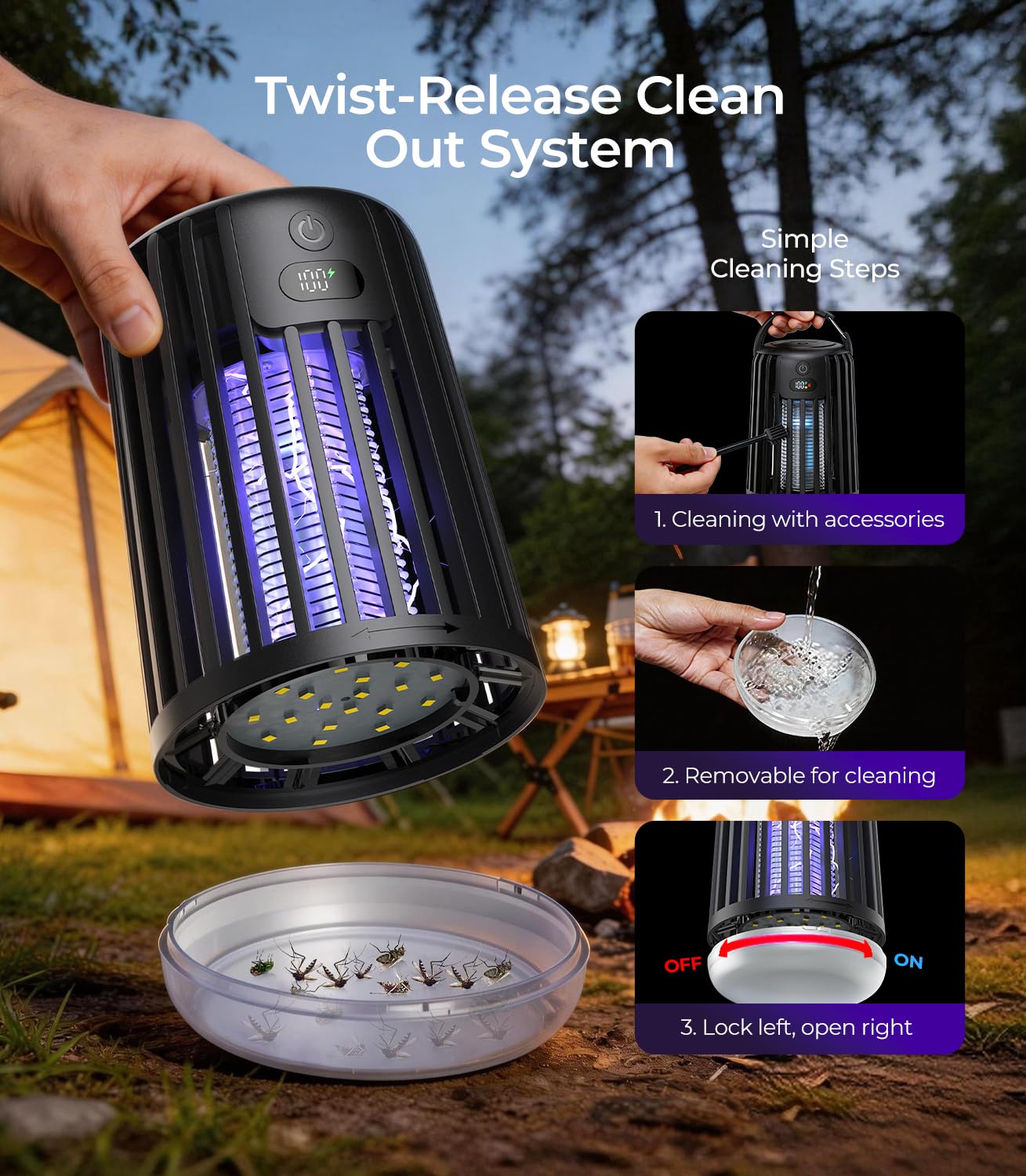Thumbnail 6 de 6-IN-1 New Upgrade Solar Electric Fly Zapper: German Dual-Wave, 360° Coverage, Quiet 100% Silent Operation