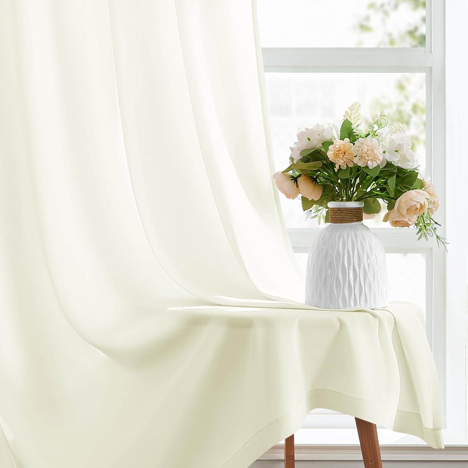 Detalle 1 de HOMEIDEAS 2 Ivory Privacy Sheer Curtains, 52 x 96 Inches, 2 Panels