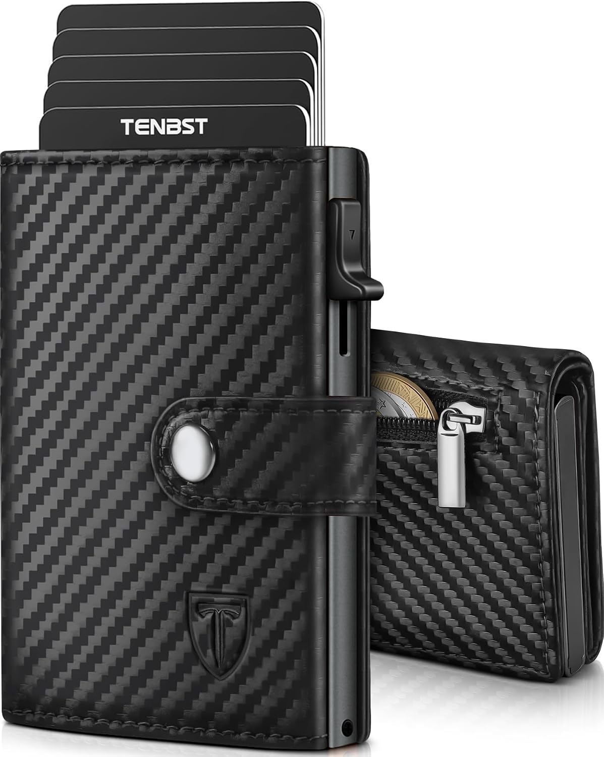 Detalle de TENBST Cartera Hombre de Cuero: Tarjetero con Bloqueo RFID, Negro