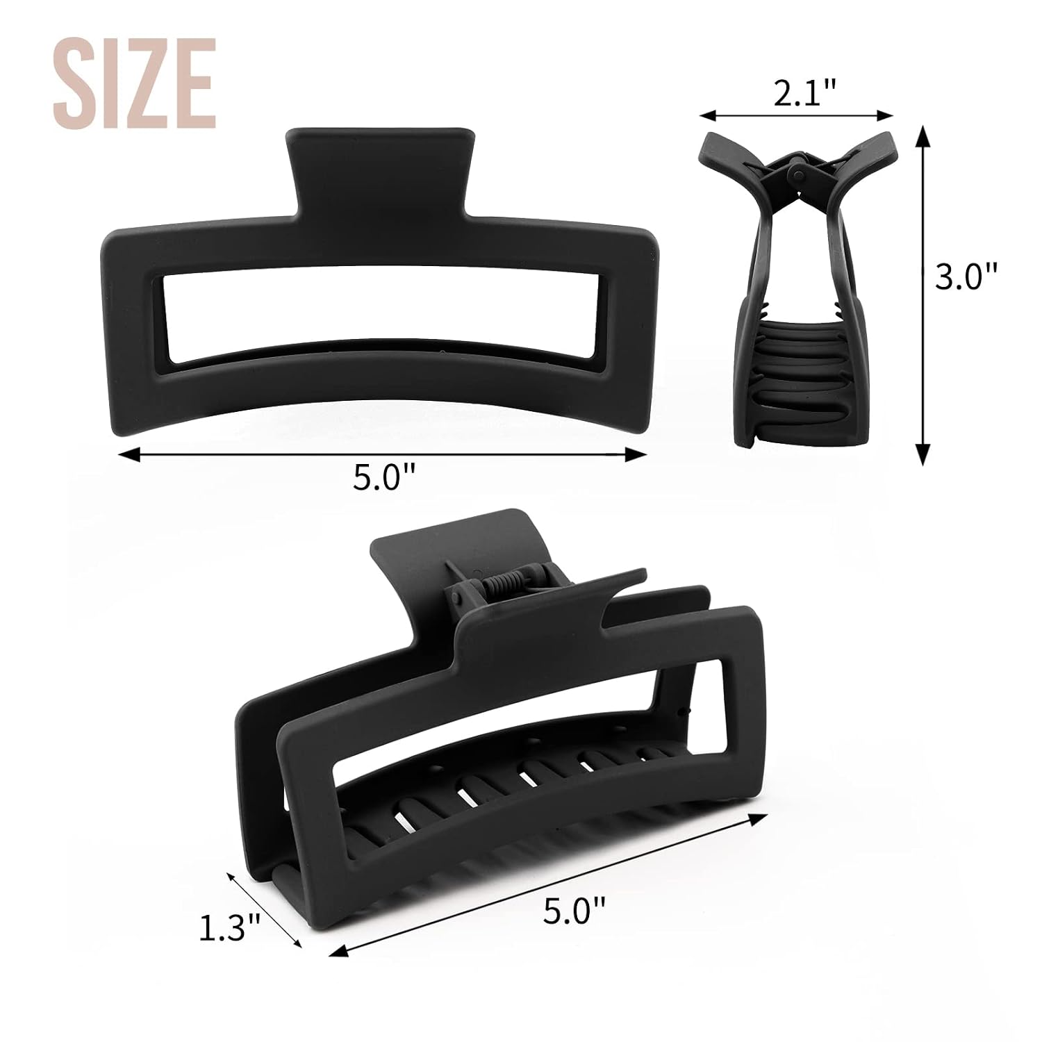 Detalle 2 de ZYTJ Z-5-Black Jumbo Hair Claw Clips, 5-Inch Matte Black, 4-Pack