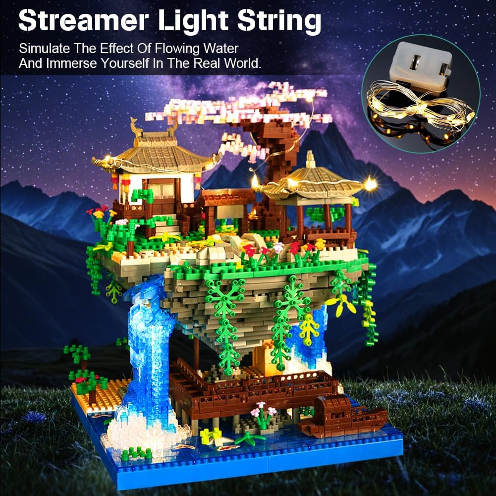 Thumbnail 4 de HOTUT Cherry Blossom Tree Building Set (2705 pcs) with Japanese Sakura House Lights Kit