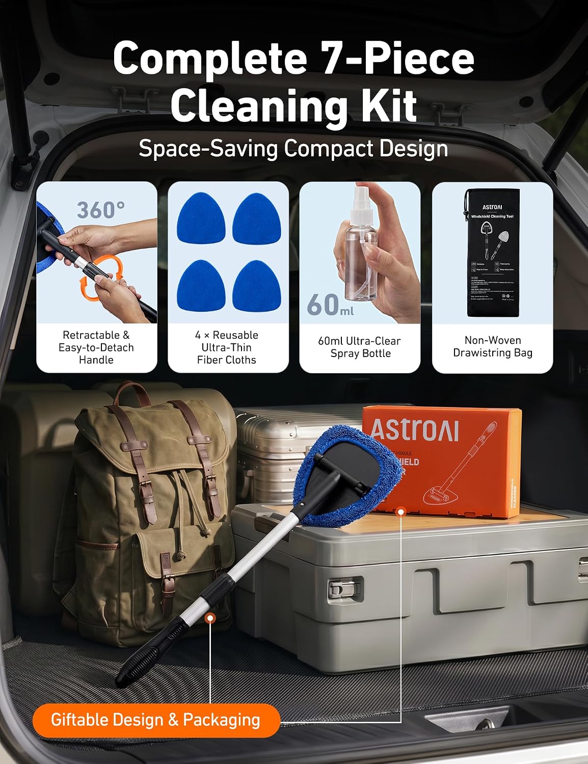 Detalle de AstroAI Windshield Cleaner Tool with Microfibre Pads