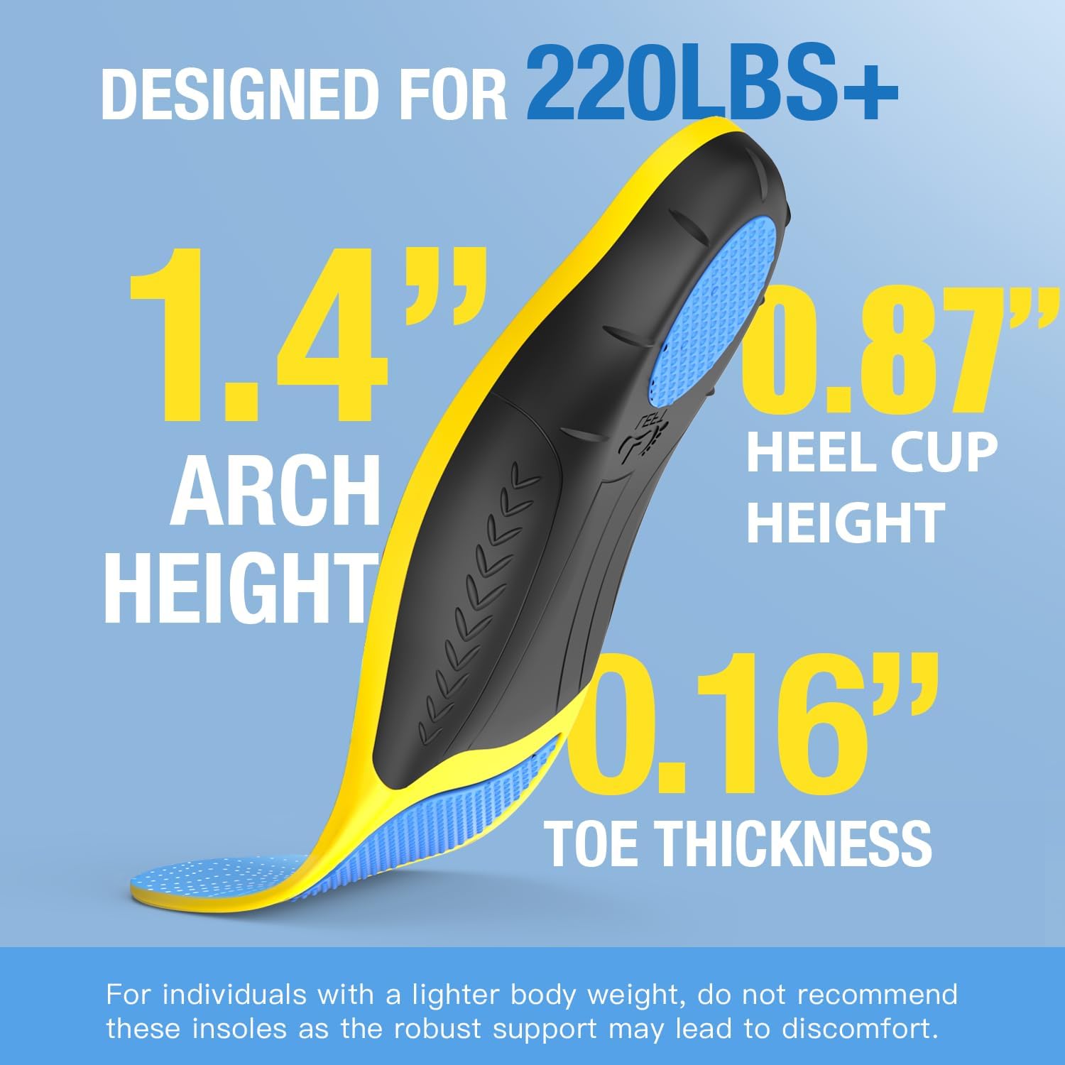Detalle 2 de BestHalo Heavy Duty Plantar Fasciitis Insoles: High Arch Support for 220+ lbs, for Men 9-10.5 / Women 10-11.5