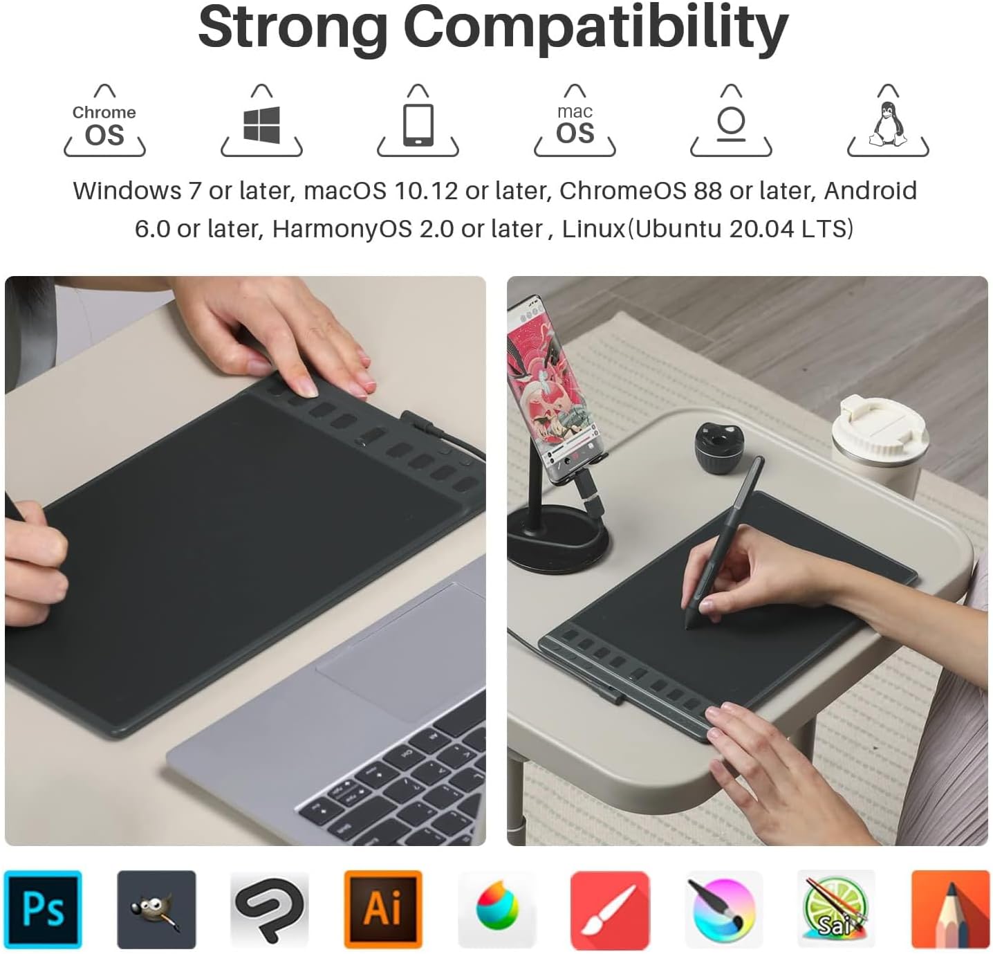 Thumbnail 6 de HUION Inspiroy 2 M graphics tablet with PW110 pen, 8 shortcut keys and custom scroll (Black)