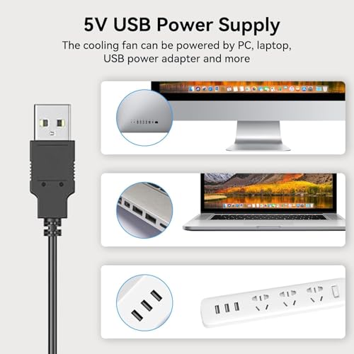 Thumbnail 1 de ELUTENG 80mm USB Fan 5V — Quiet, 3-Stage Adjustable Speed