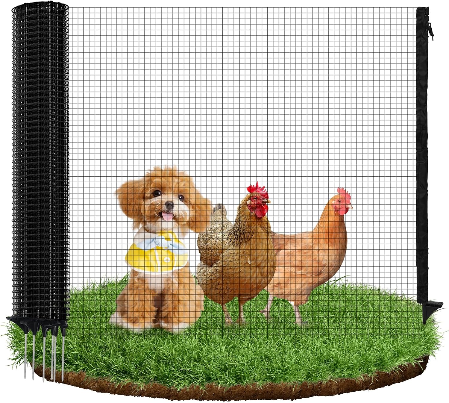 Detalle de HIDALIFE WL0023 Temporary Fence, 3 ft x 50 ft Black Mesh with Fibreglass Stakes