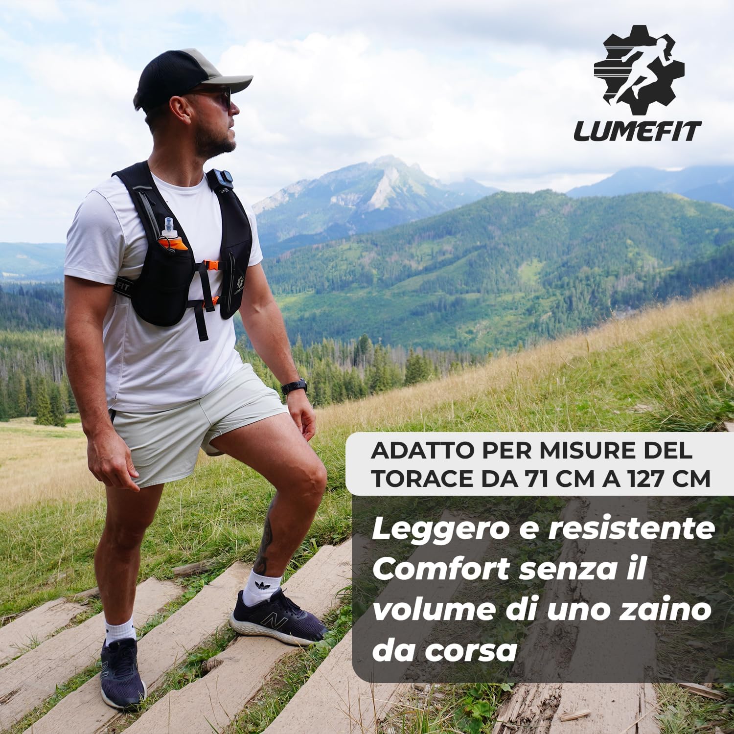 Detalle de Lumefit Gilet Running Riflettente con Bottiglia 500 ml — Versatilità e sicurezza per corsa, ciclismo e trekking
