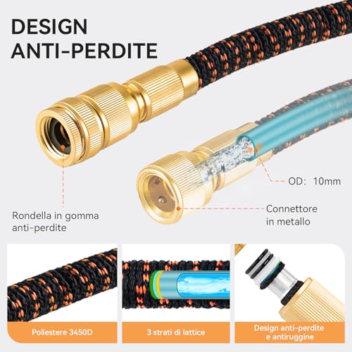 Thumbnail 1 de Yofidra Tubo Acqua Giardino Estensibile 30 m – 3/4"-1/2", 10 getti, Tessuto 3450D, 3 strati di lattice