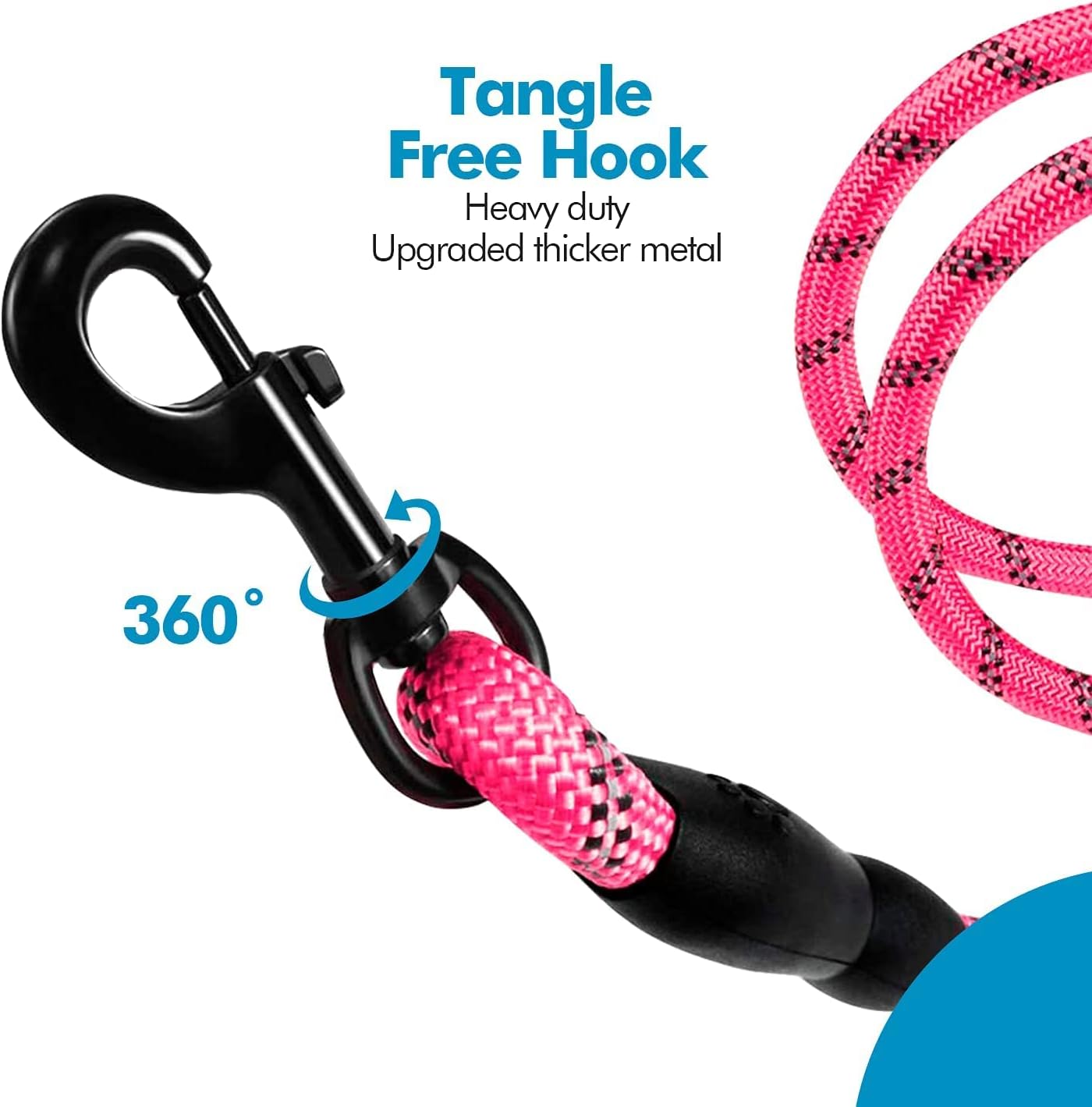 Detalle de Edipets Hundeleine mit gepolstertem Griff, 360° Clip & reflektierend – 150 cm (Rosa)
