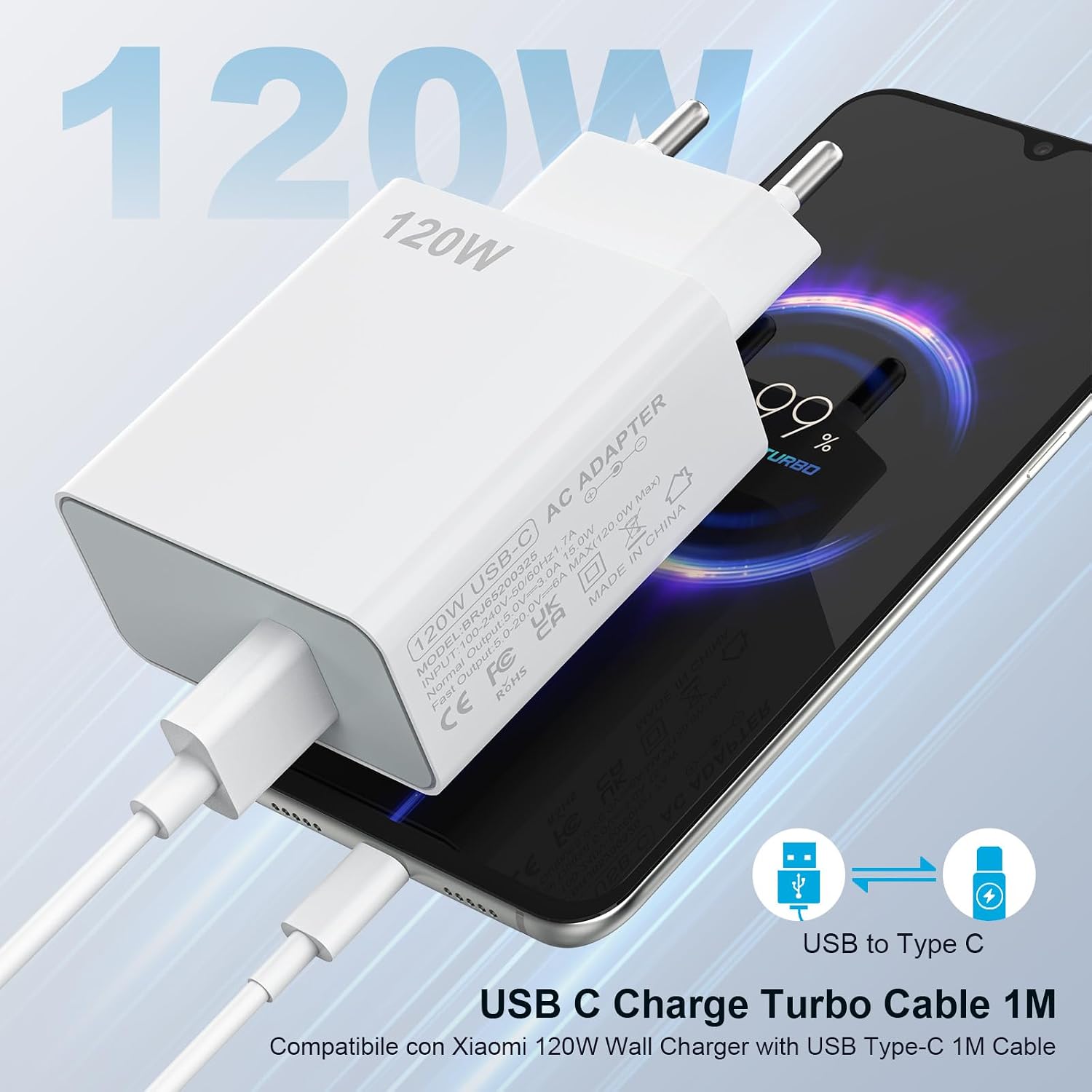 Thumbnail 1 de Xiaomi 120W Cargador Rápido con Cable USB tipo C ⚡