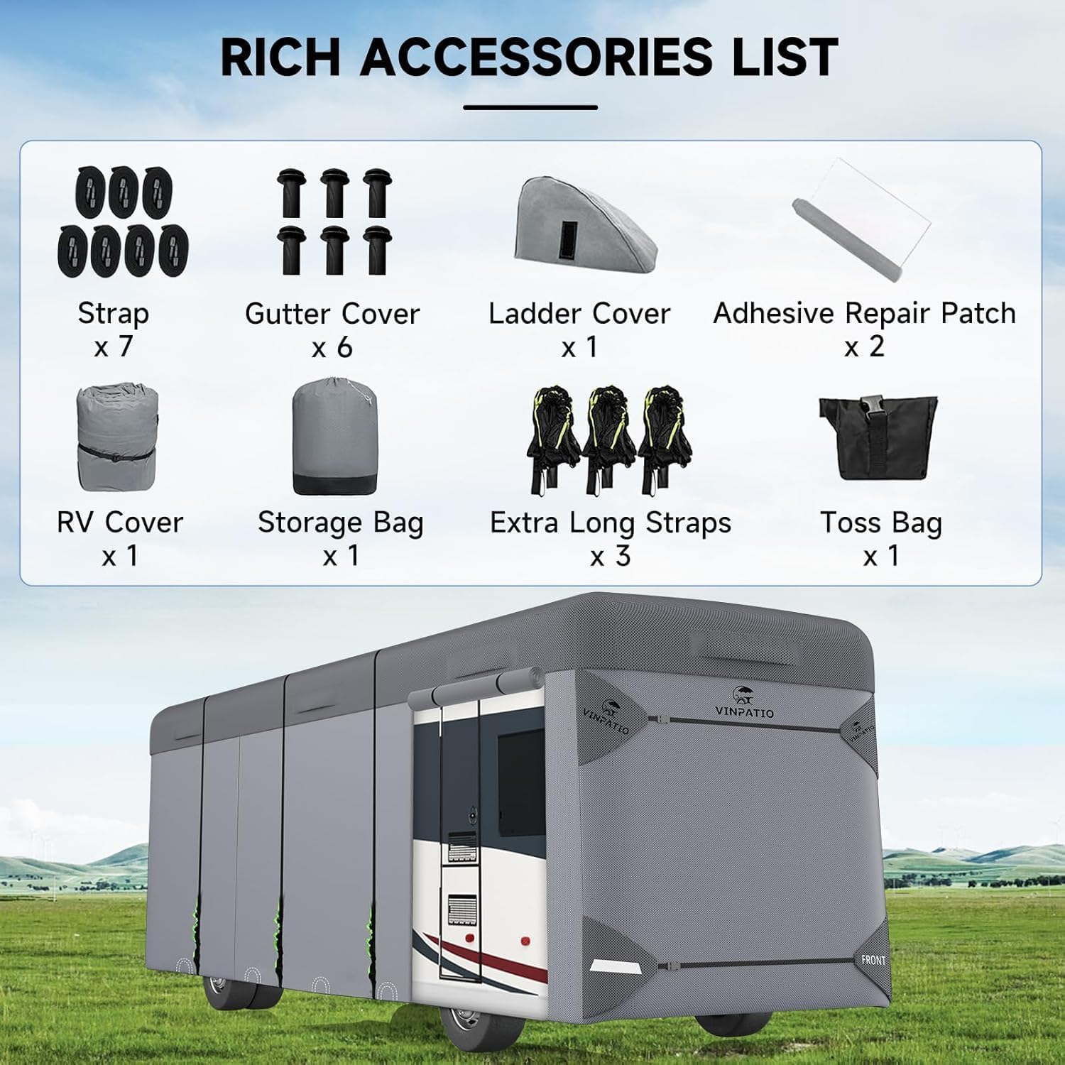Thumbnail 6 de VINPATIO Class A RV Cover (34'-37') — Extra Thick 7-Layer, Heavy-Duty, Waterproof with Windproof Straps and Gutter Covers