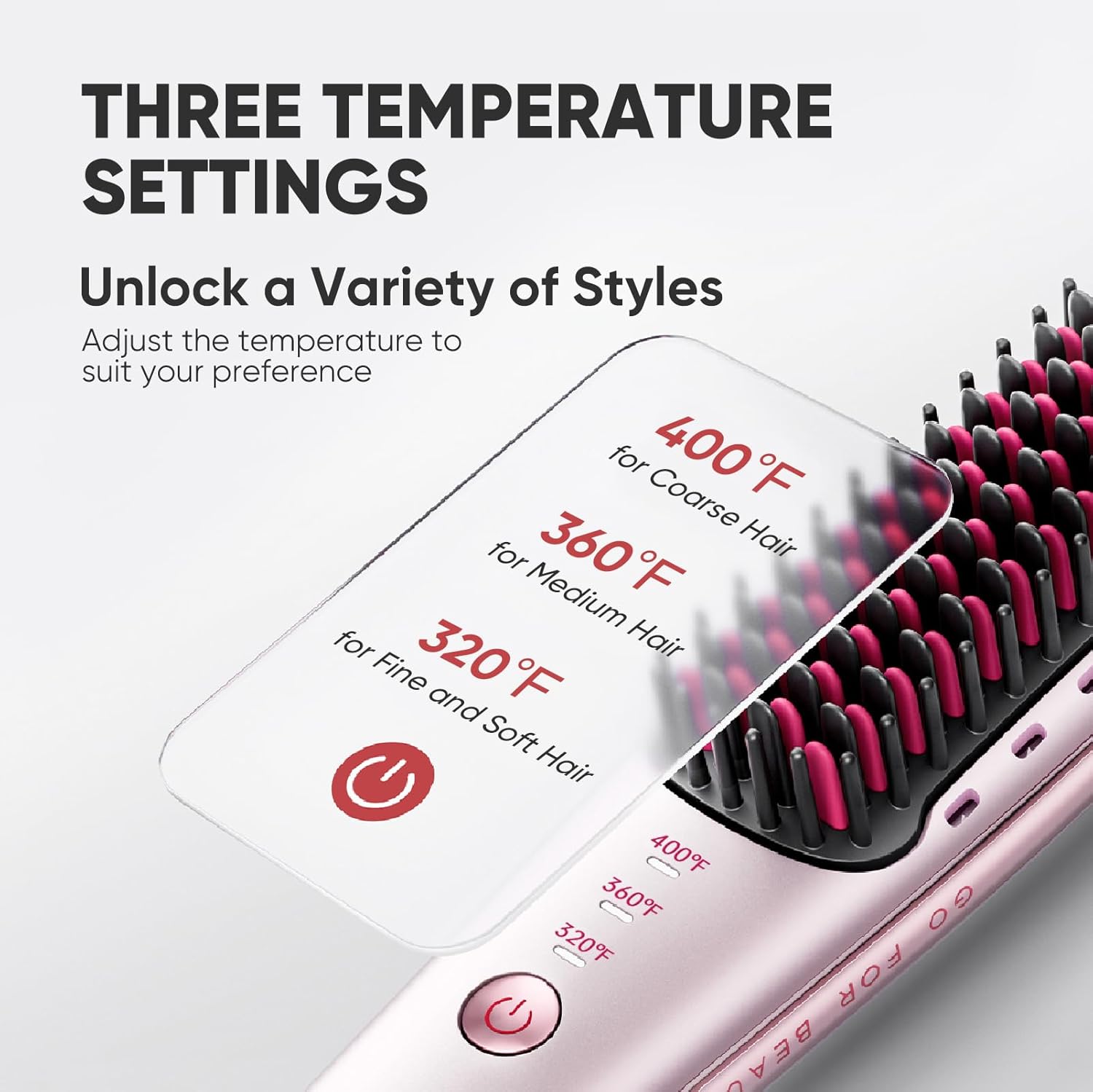 Thumbnail 5 de Beautigo Mini Ionic Hair Straightener Brush: Portable 3-Temp, 20s Heat, Anti-Scald Rose Gold