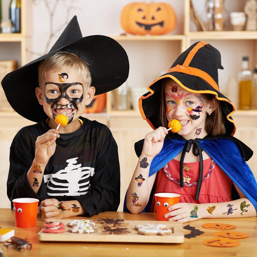 Detalle de ACWOO tillfälliga tatueringar för barn, 10 ark med Halloweenmotiv