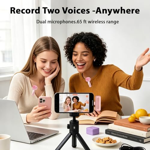 Detalle de Uewpv Pink Wireless Mini Microphone for iPhone 15/16/17, iPad and Android – Pretty in Pink for Creators