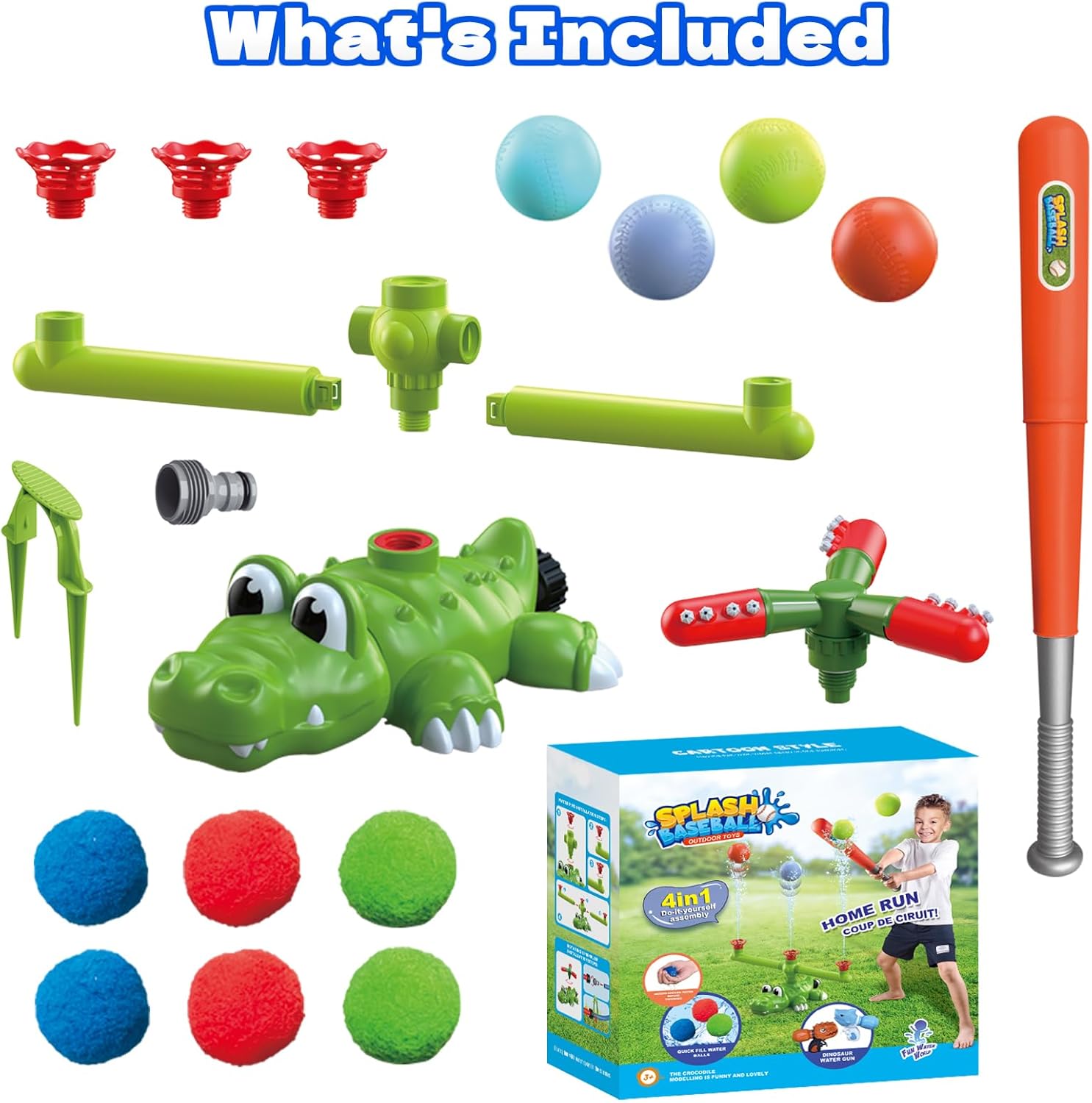 Thumbnail 6 de Intoypad 4-in-1 Water Sprinkler & Baseball Play Set (crocodile sprinkler, bat, balls, water balloons)