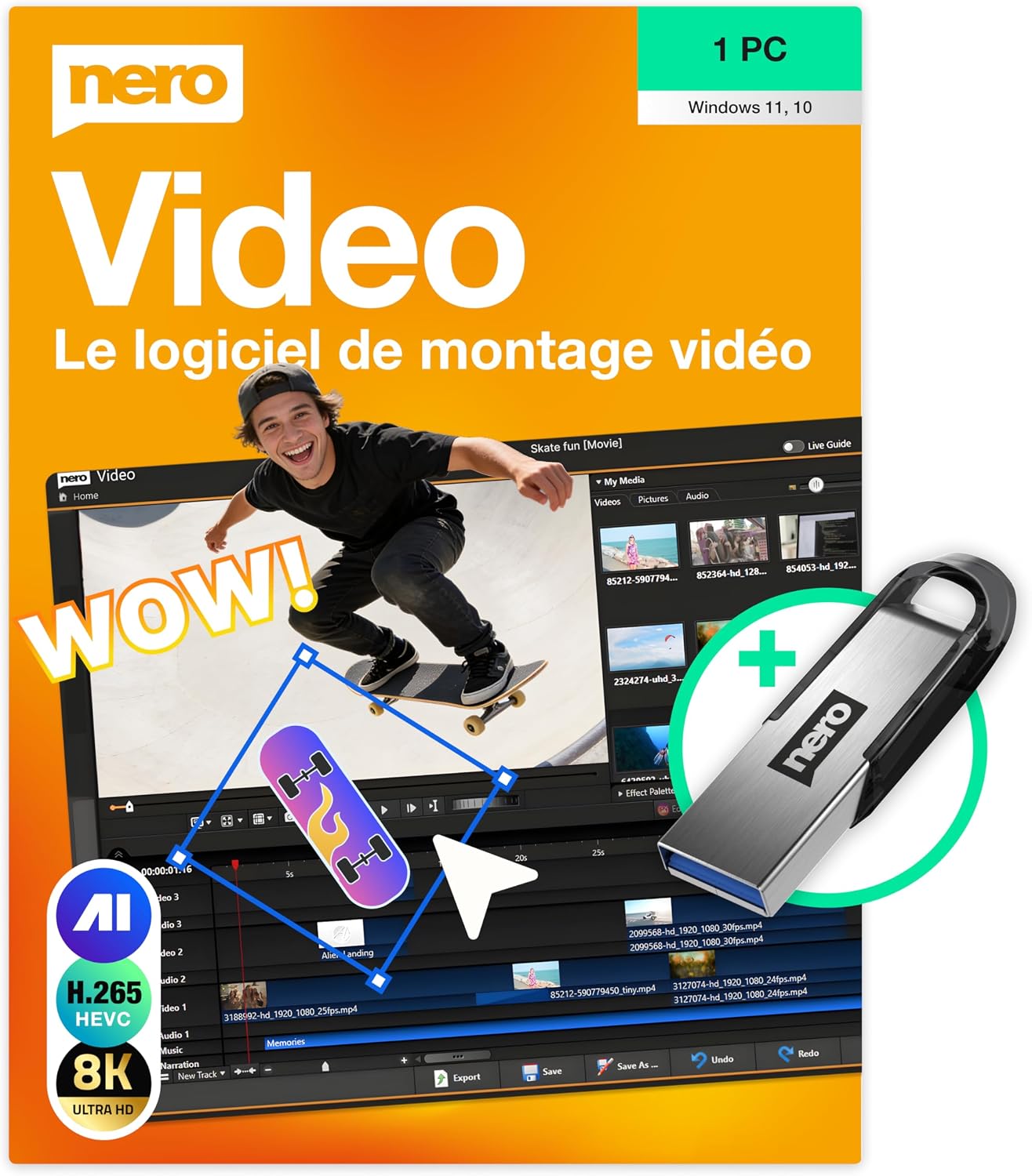 Nero Video 2026 sur Clé USB — Montage vidéo 8K/4K avec licence à vie