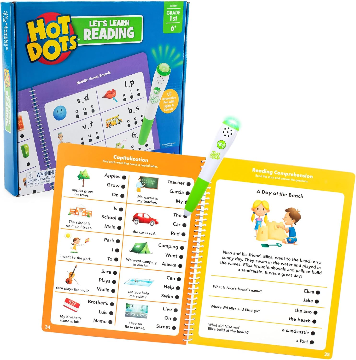 Learning Resources Hot Dots Lets Learn Reading 1st Grade: Activity Book & Interactive Pen